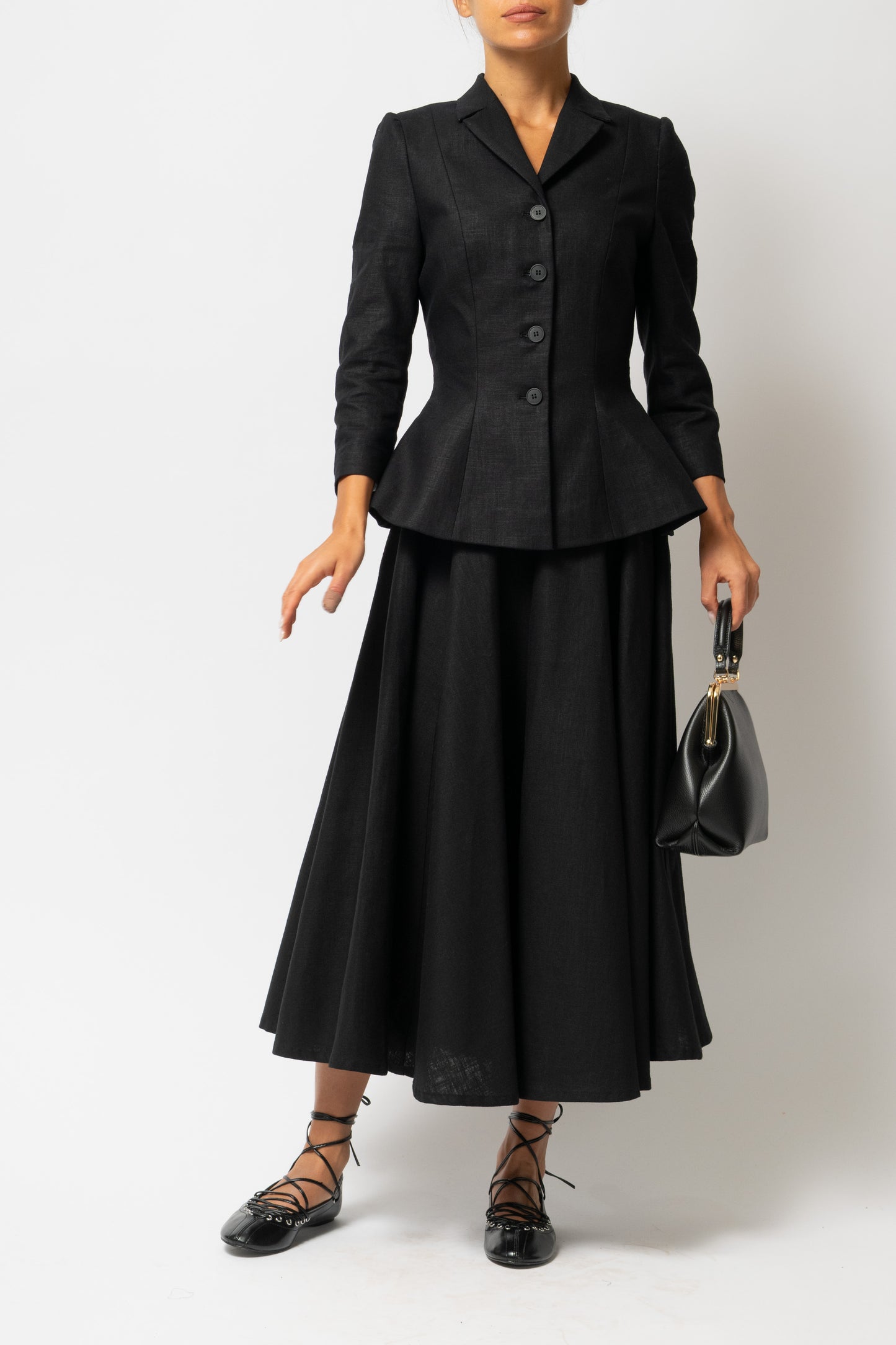 Sacou cu Guler cu Revere din In, Negru