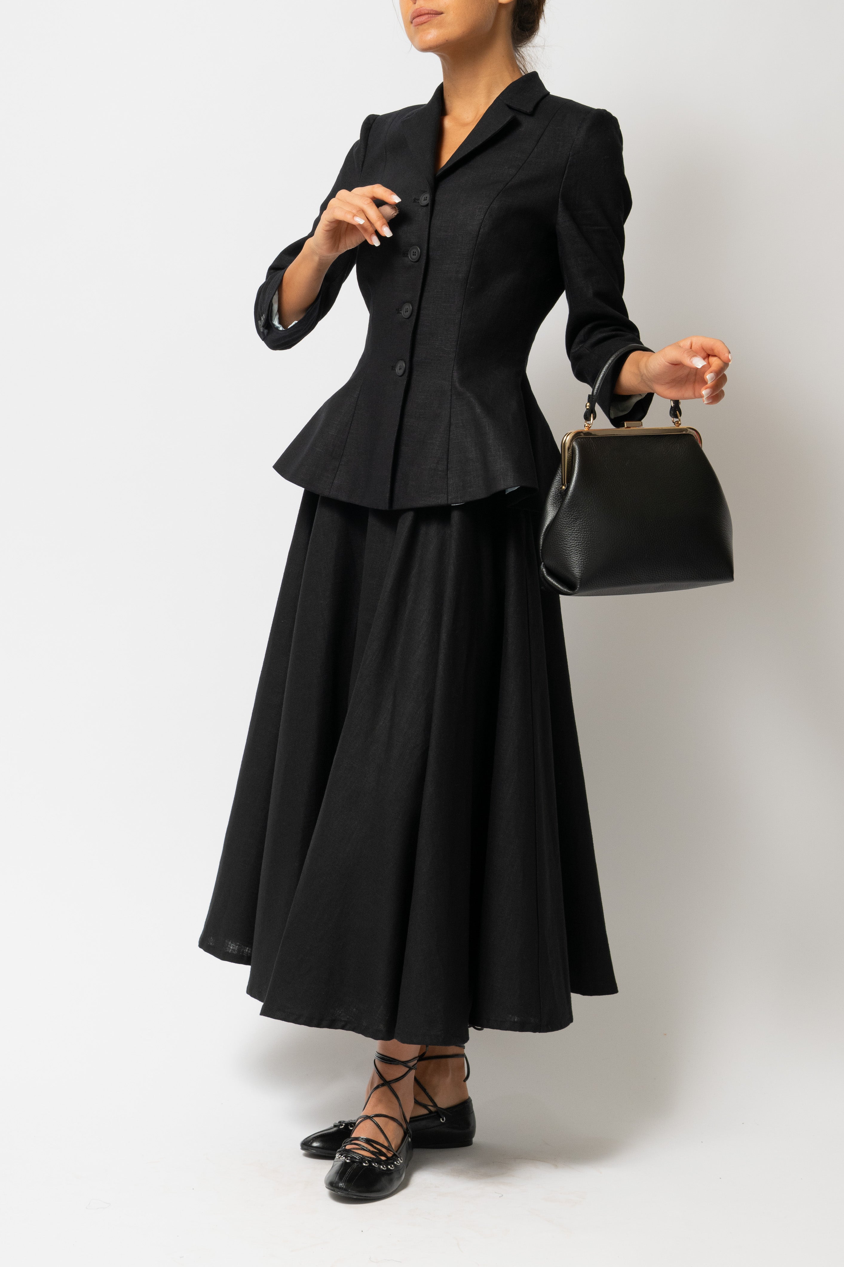 Linen Lapel Collar Blazer, Black