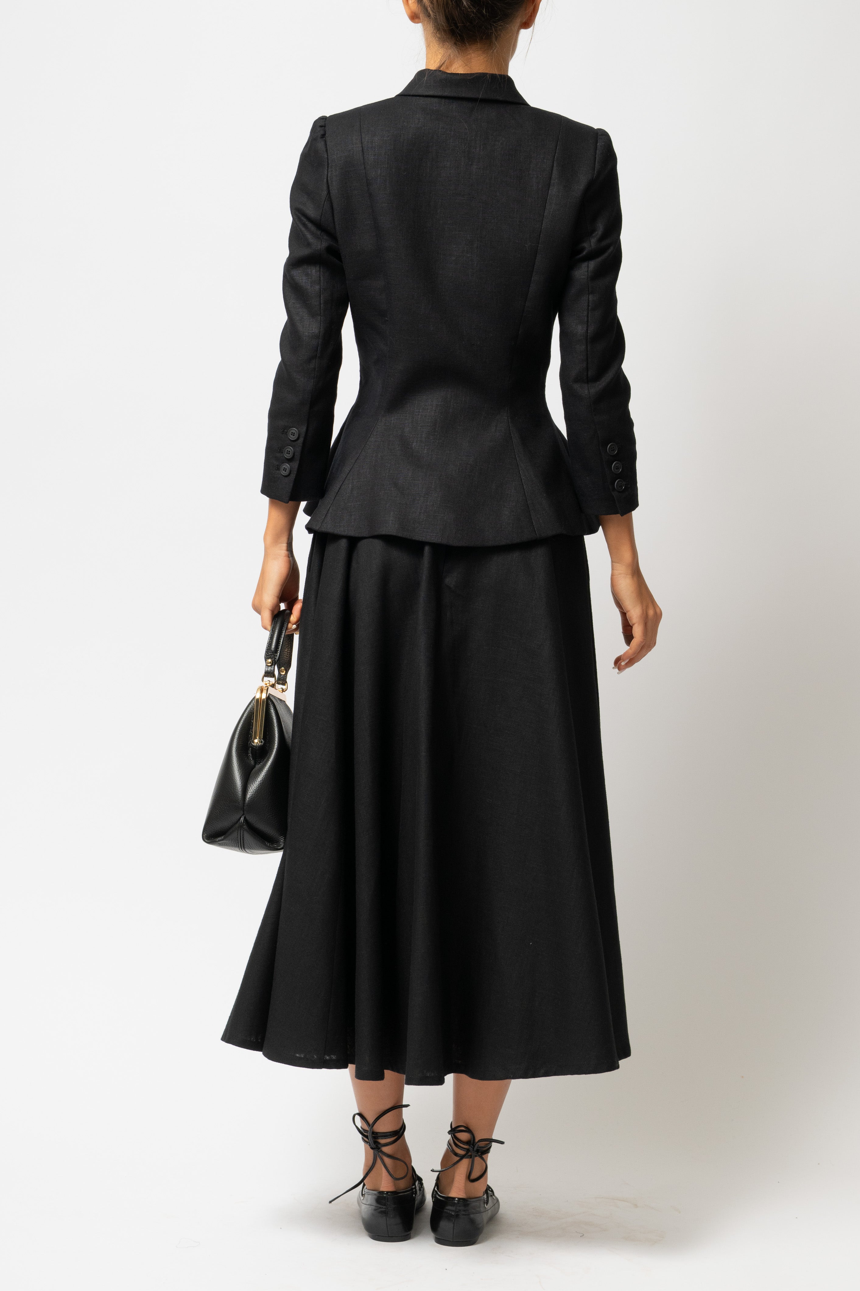 Linen Lapel Collar Blazer, Black