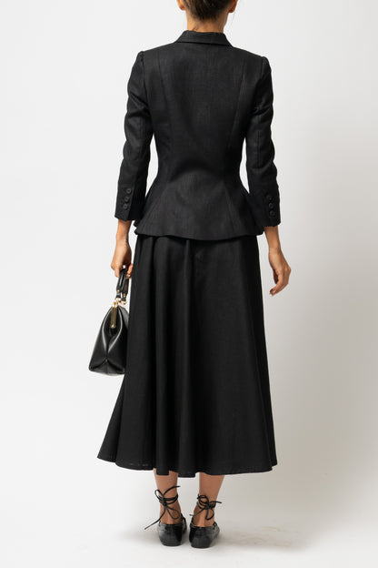 Sacou cu Guler cu Revere din In, Negru