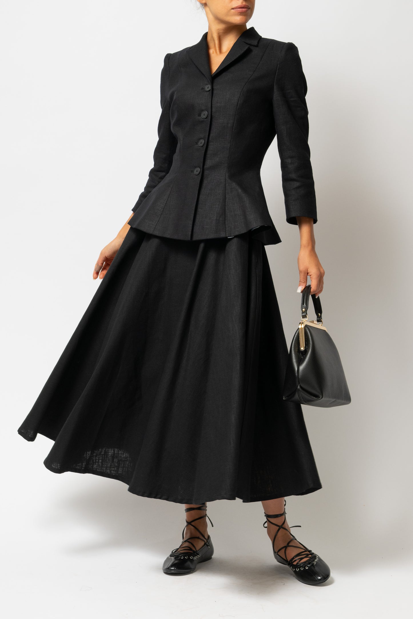 Sacou cu Guler cu Revere din In, Negru