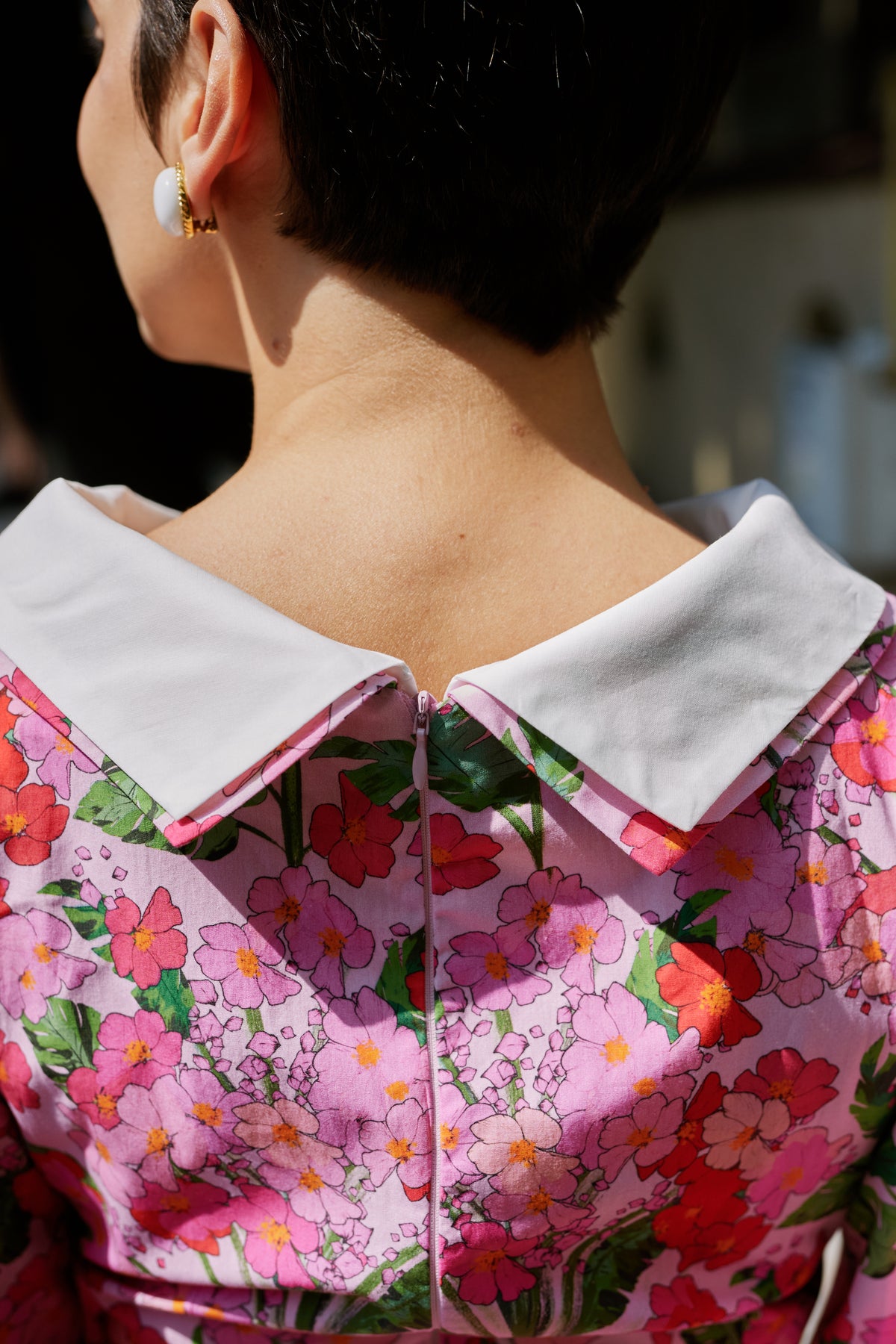 Rochie Midi din Bumbac cu Flori Roz