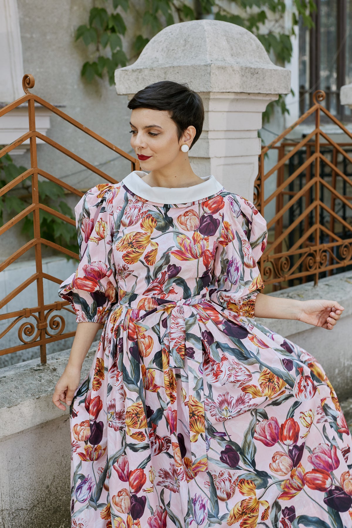 Rochie Midi din Bumbac cu Imprimeu de Lalele
