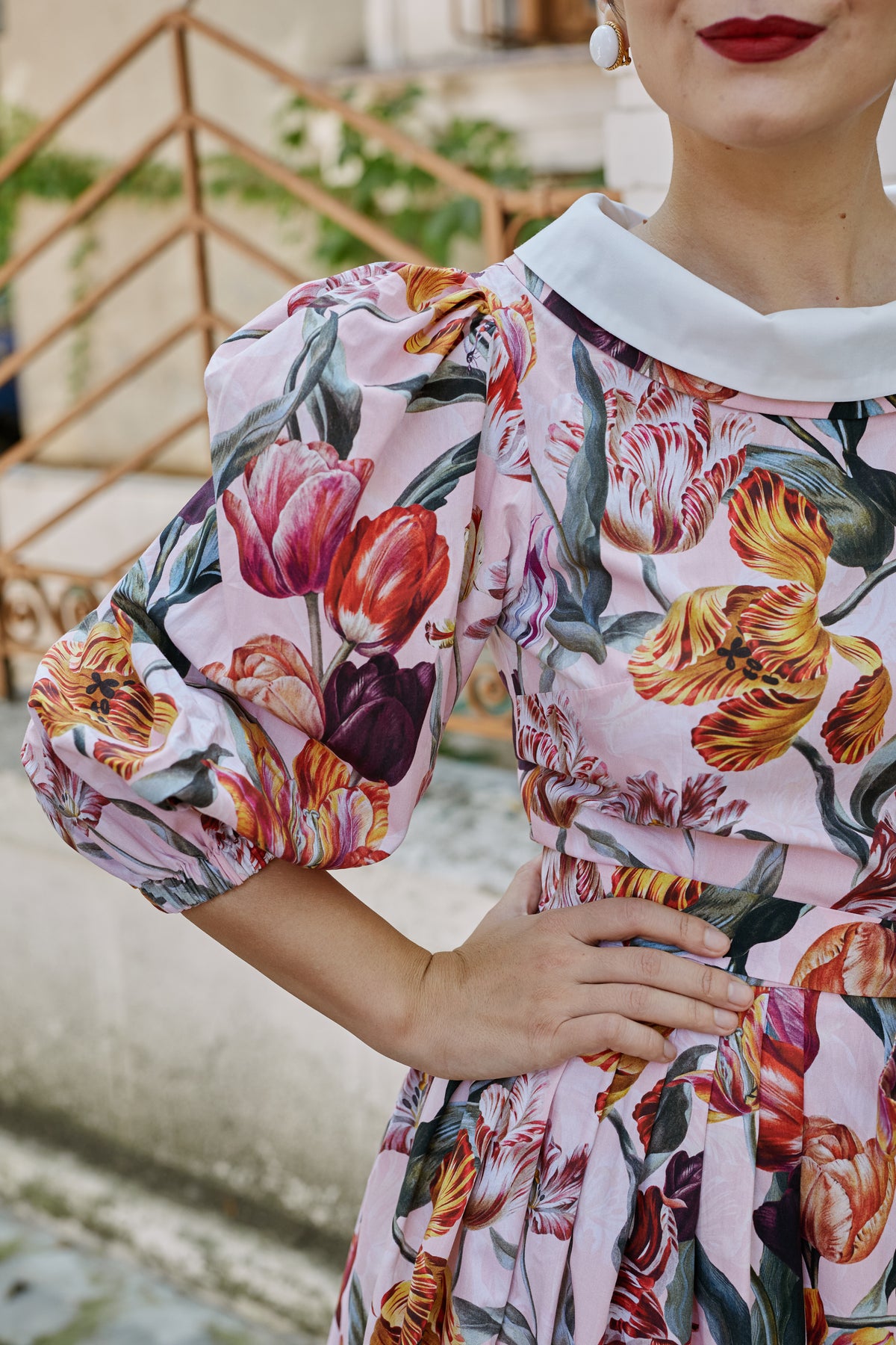 Rochie Midi din Bumbac cu Imprimeu de Lalele