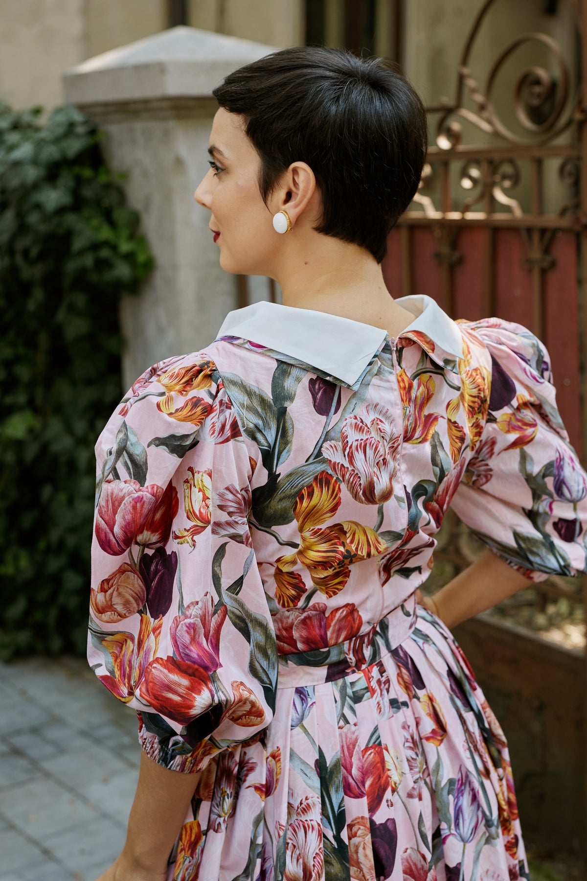 Rochie Midi din Bumbac cu Imprimeu de Lalele