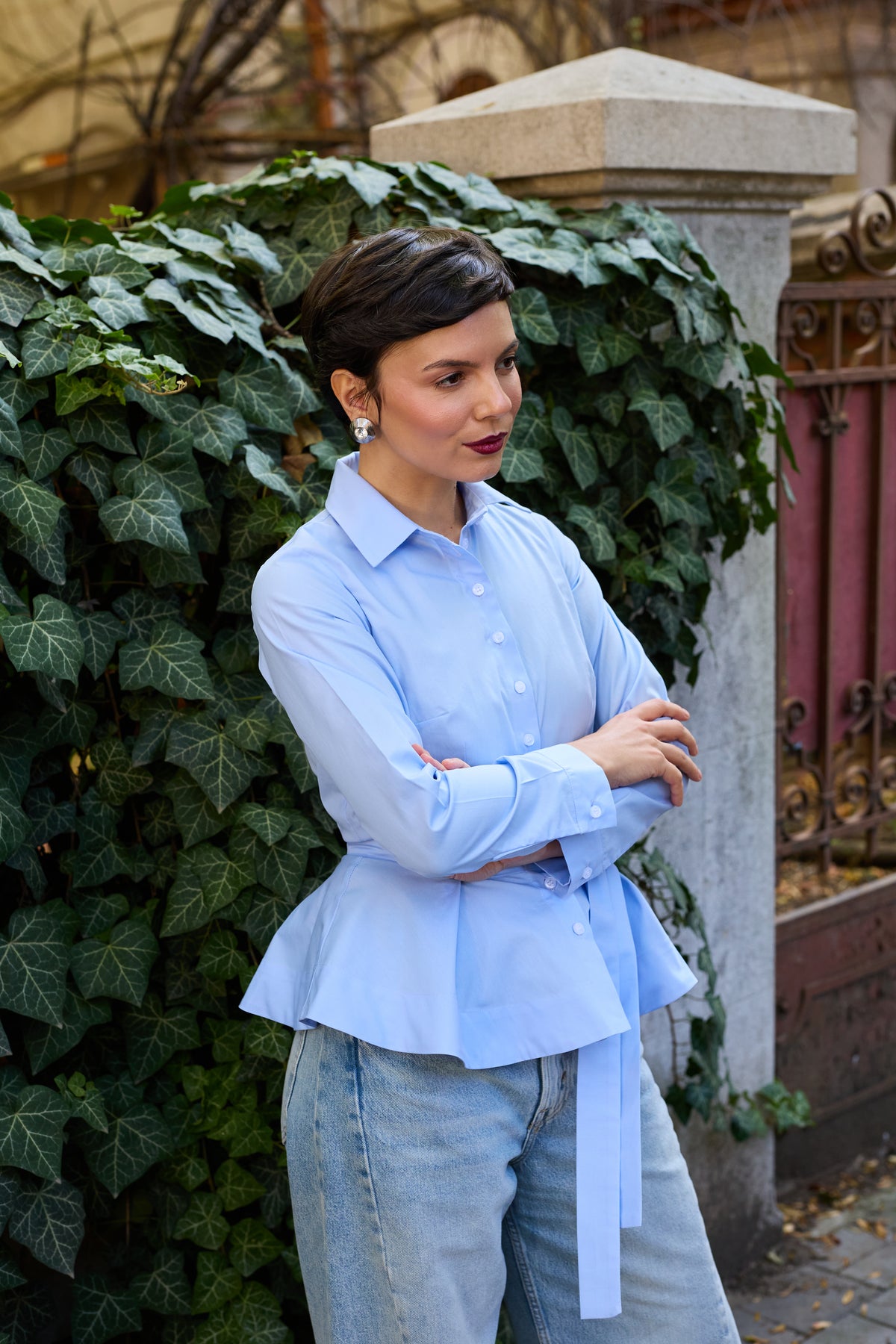 Camasa cu Peplum, din Bumbac Bleu