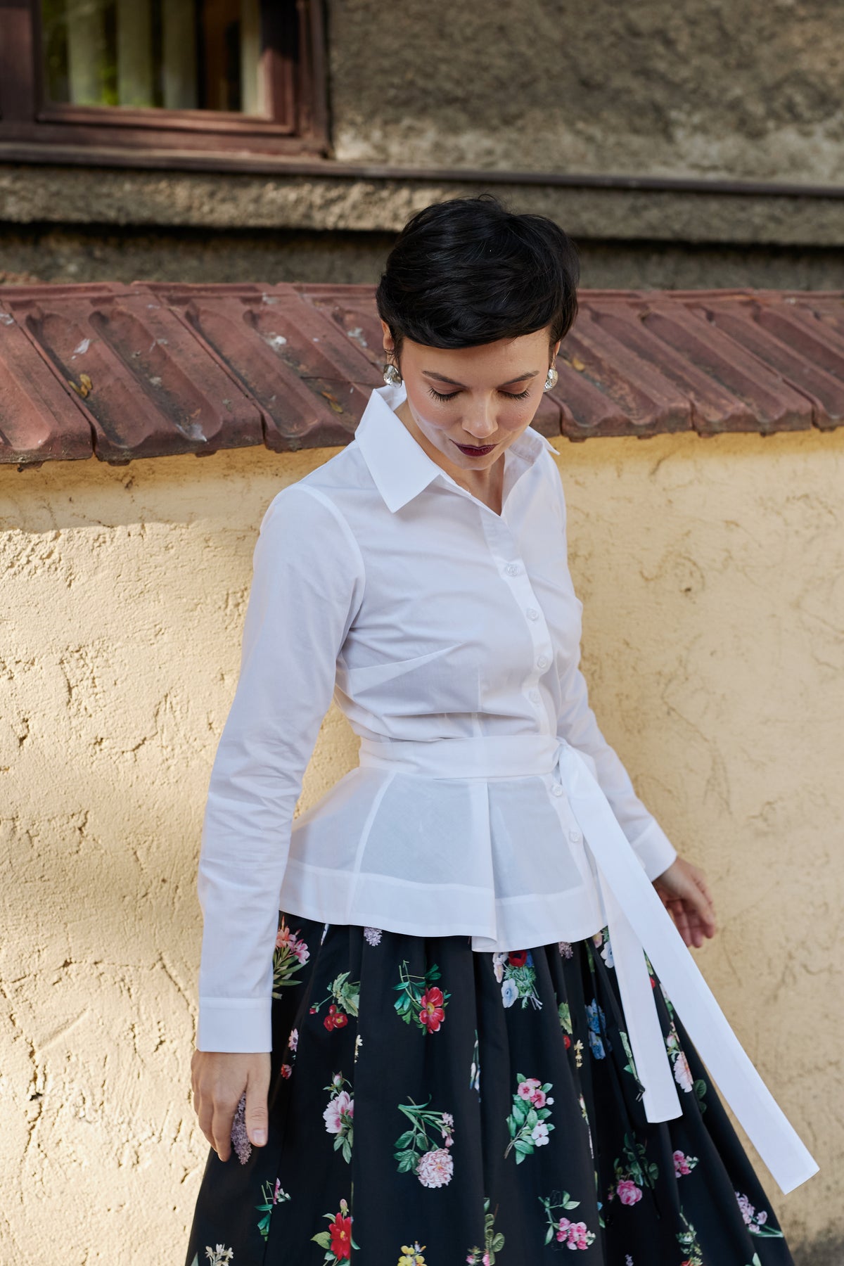 Camasa cu Peplum, din Bumbac Alb