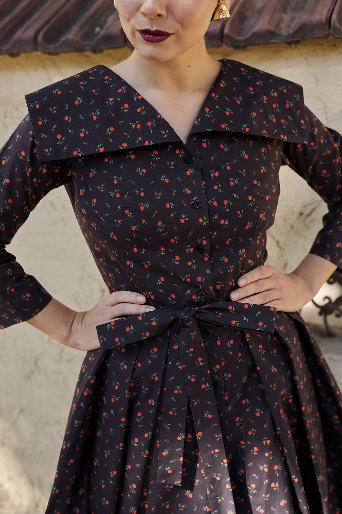 Rochie Camasa Midi cu Guler Patrat din Bumbac Negru