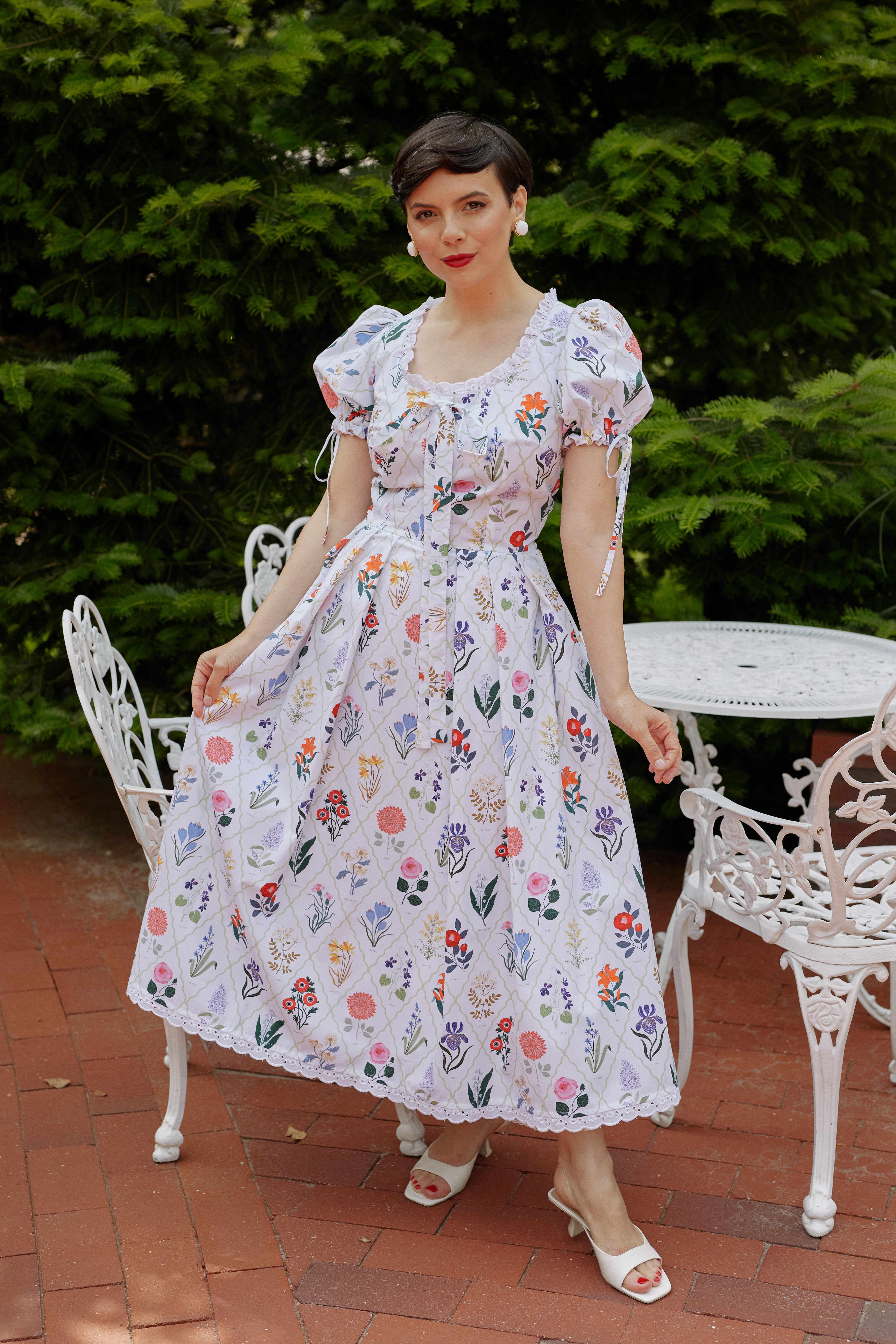 Midi Dress with Provence Print in Cotton “Madalina Andronic X Milla Milla”, Purple