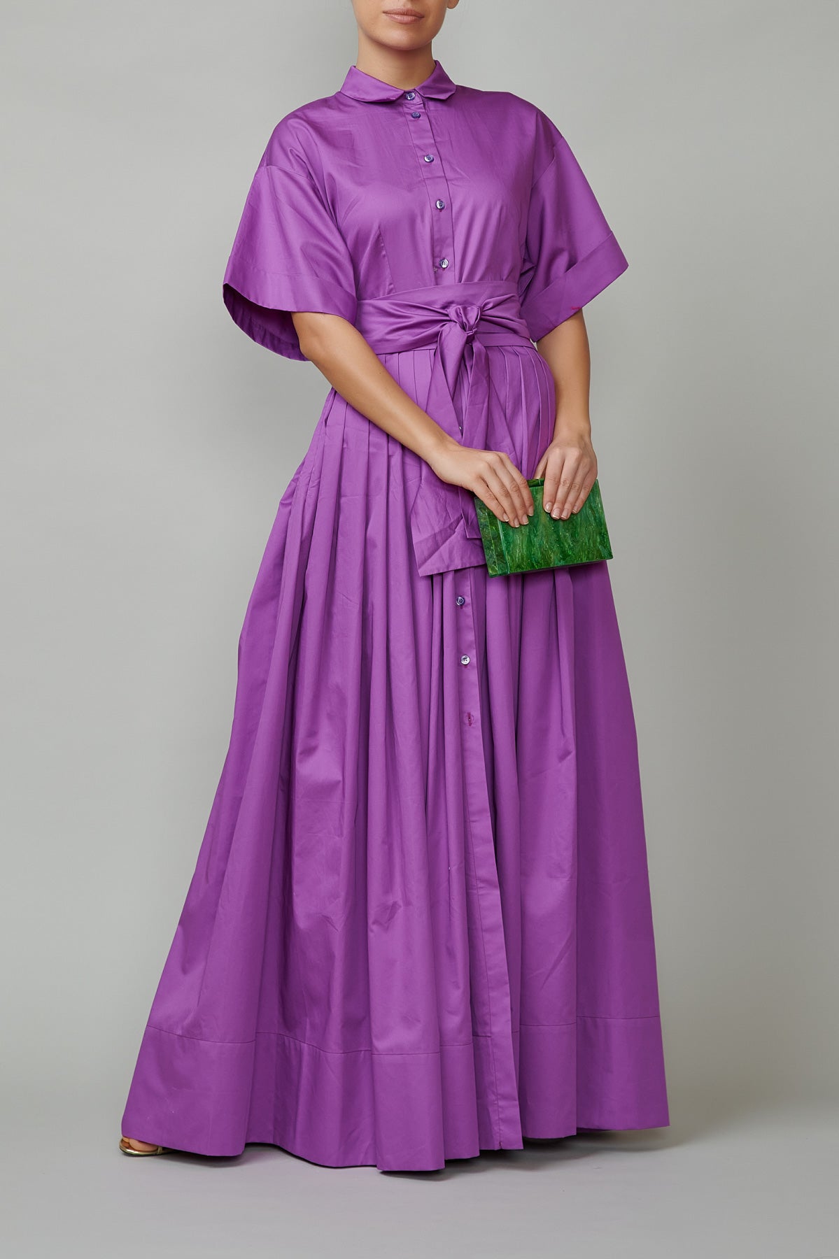 Long Cotton Shirt Dress, Purple