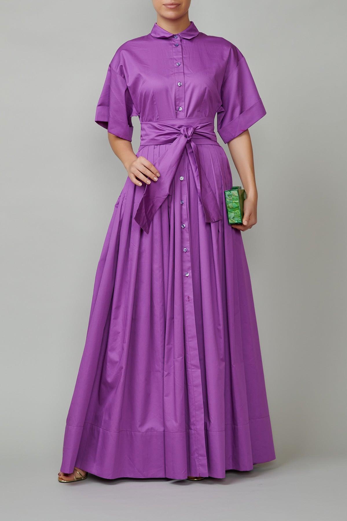 Long Cotton Shirt Dress, Purple