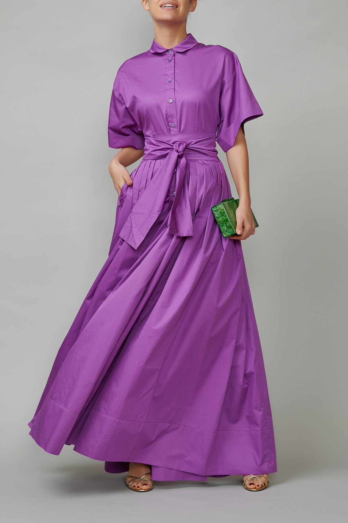 Long Cotton Shirt Dress, Purple