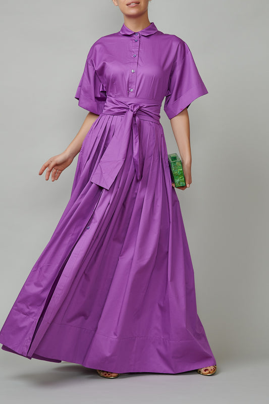 Purple cotton evening dress, long