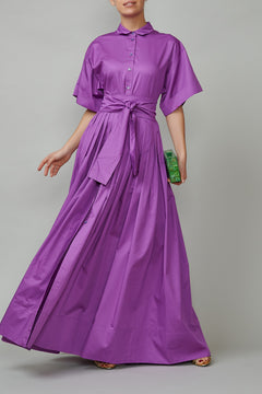 Long Cotton Shirt Dress, Purple
