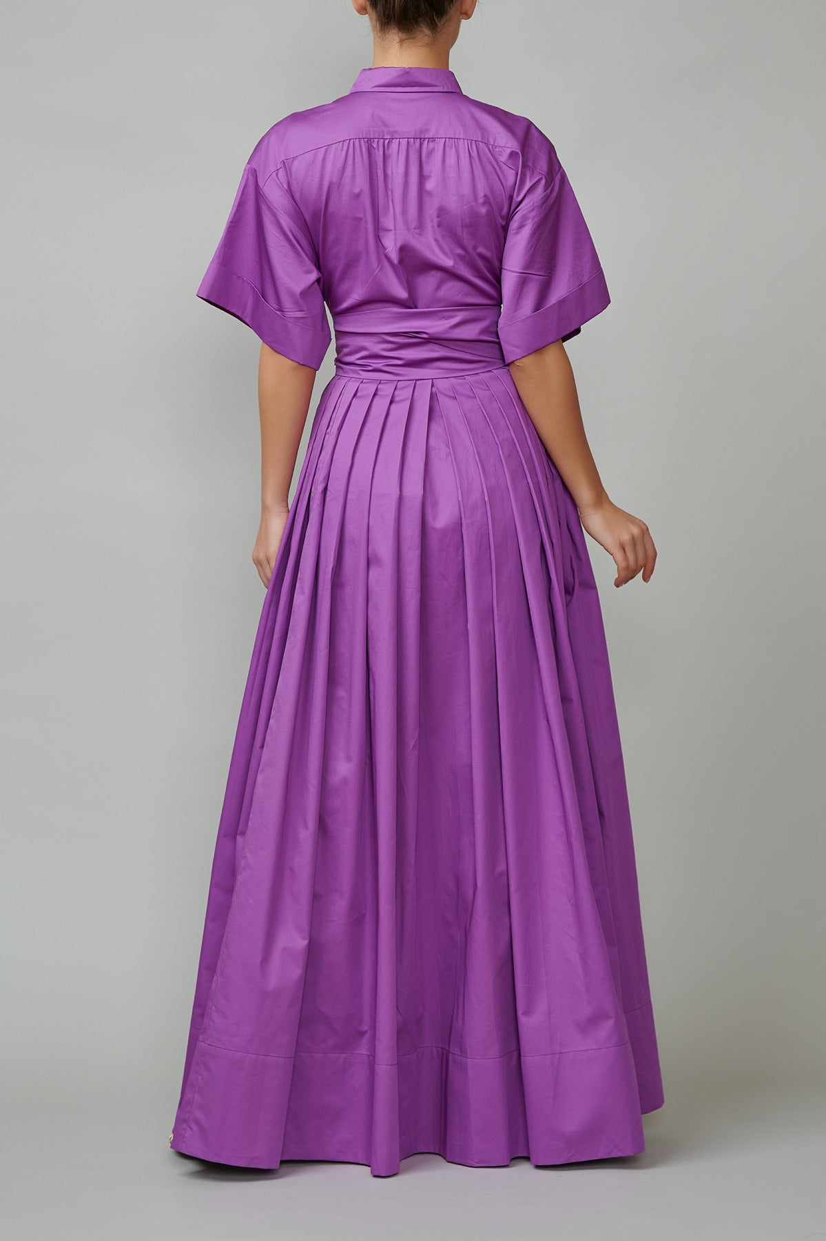 Long Cotton Shirt Dress, Purple