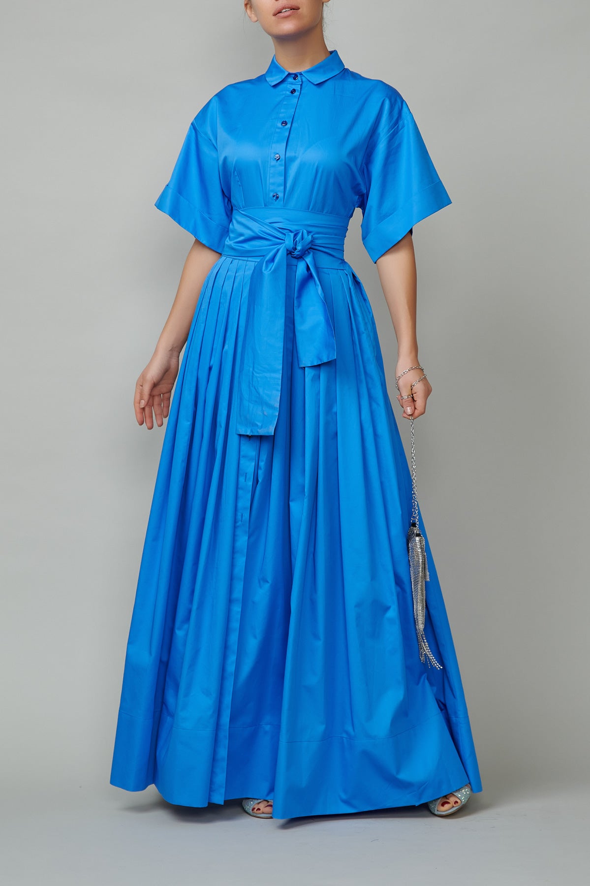 Long Cotton Shirt Dress, Blue