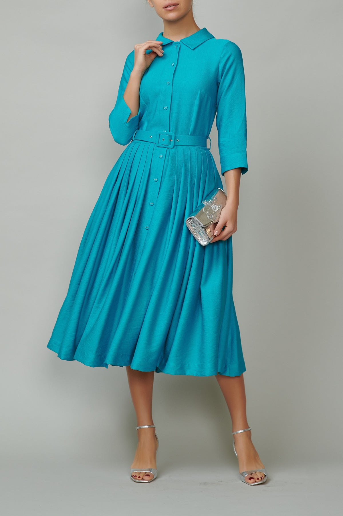 Rochie Camasa Midi din Rayon, Turcoaz