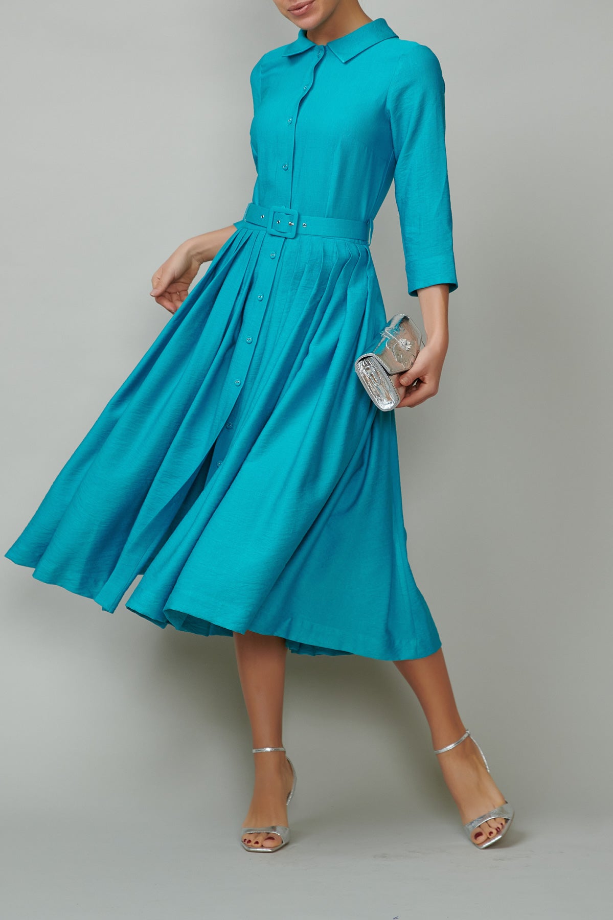 Rochie Camasa Midi din Rayon, Turcoaz