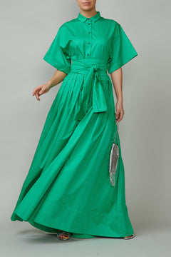 Long Cotton Shirt Dress, Green