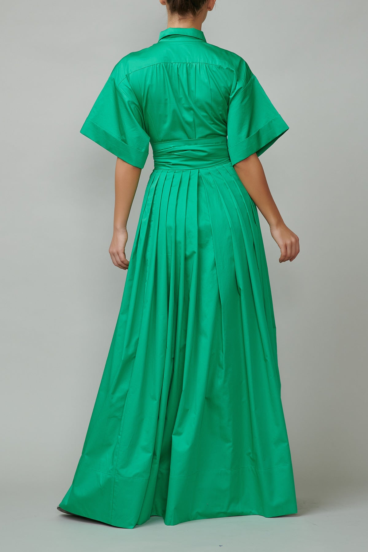 Long Cotton Shirt Dress, Green