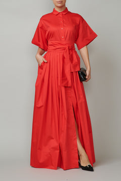 Long Cotton Shirt Dress, Red