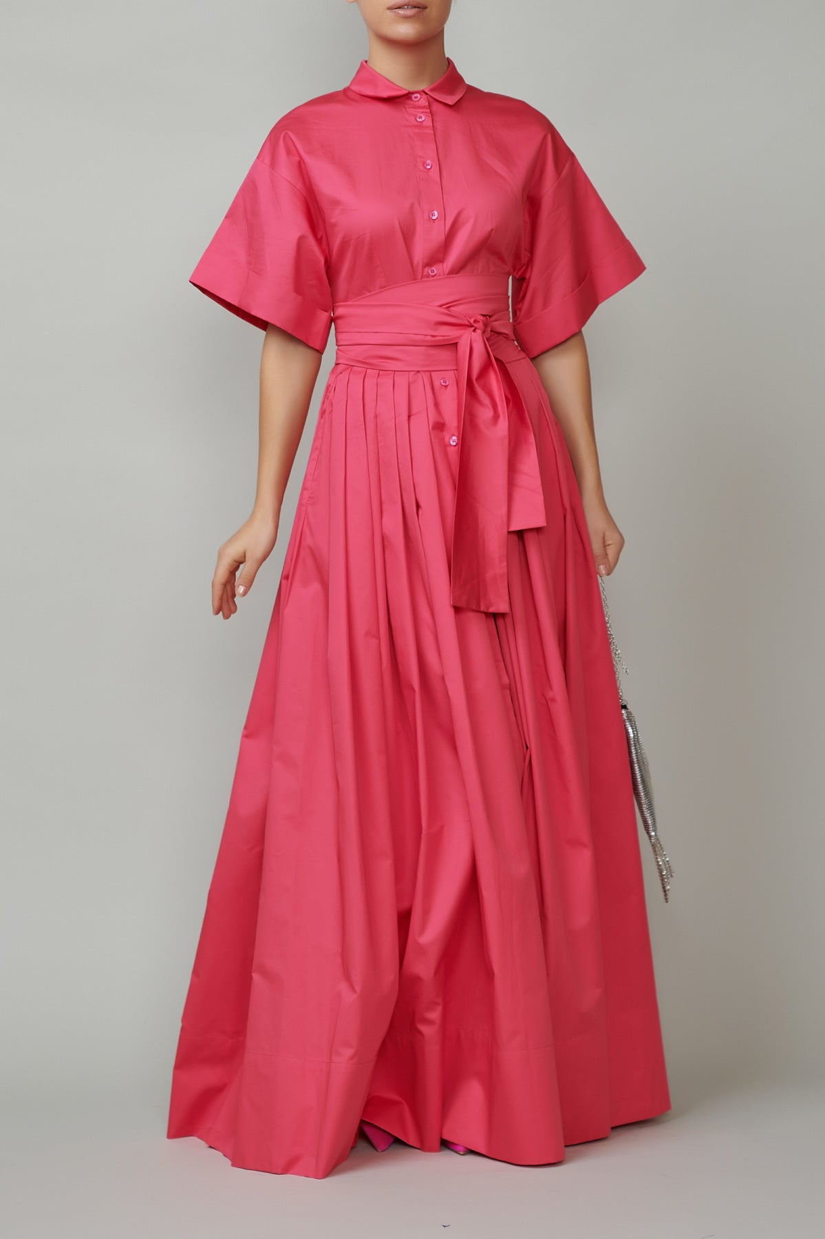 Long Cotton Shirt Dress, Raspberry Pink