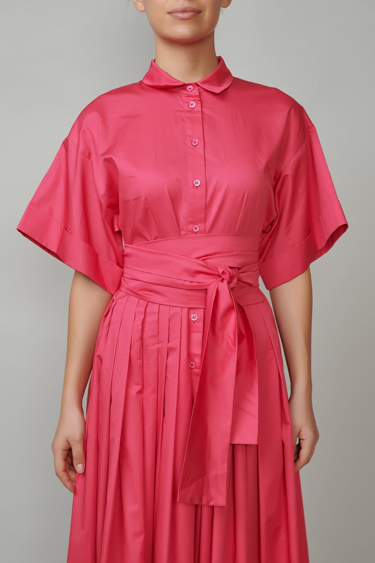 Long Cotton Shirt Dress, Raspberry Pink