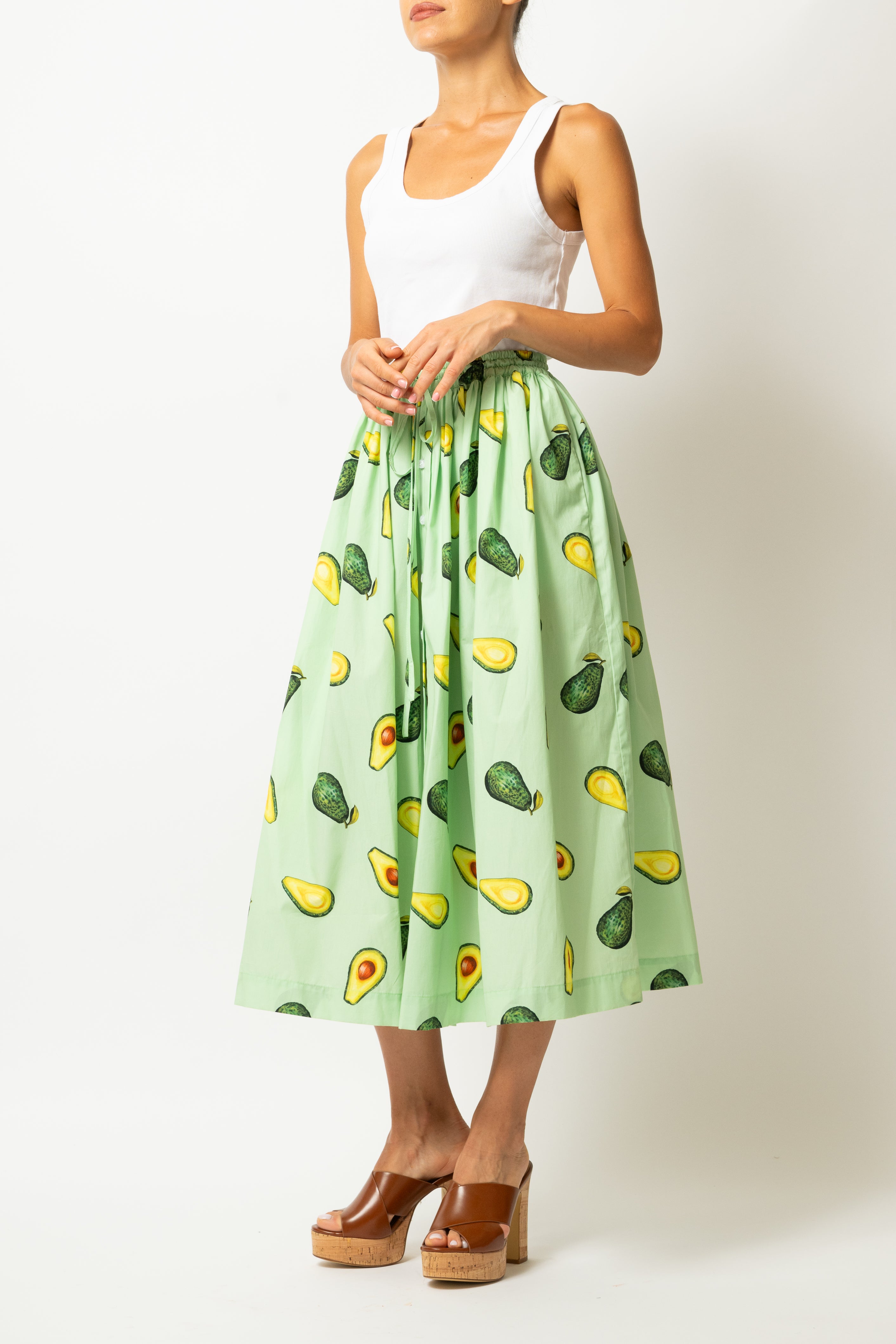 Fusta Midi cu Imprimeu Avocado