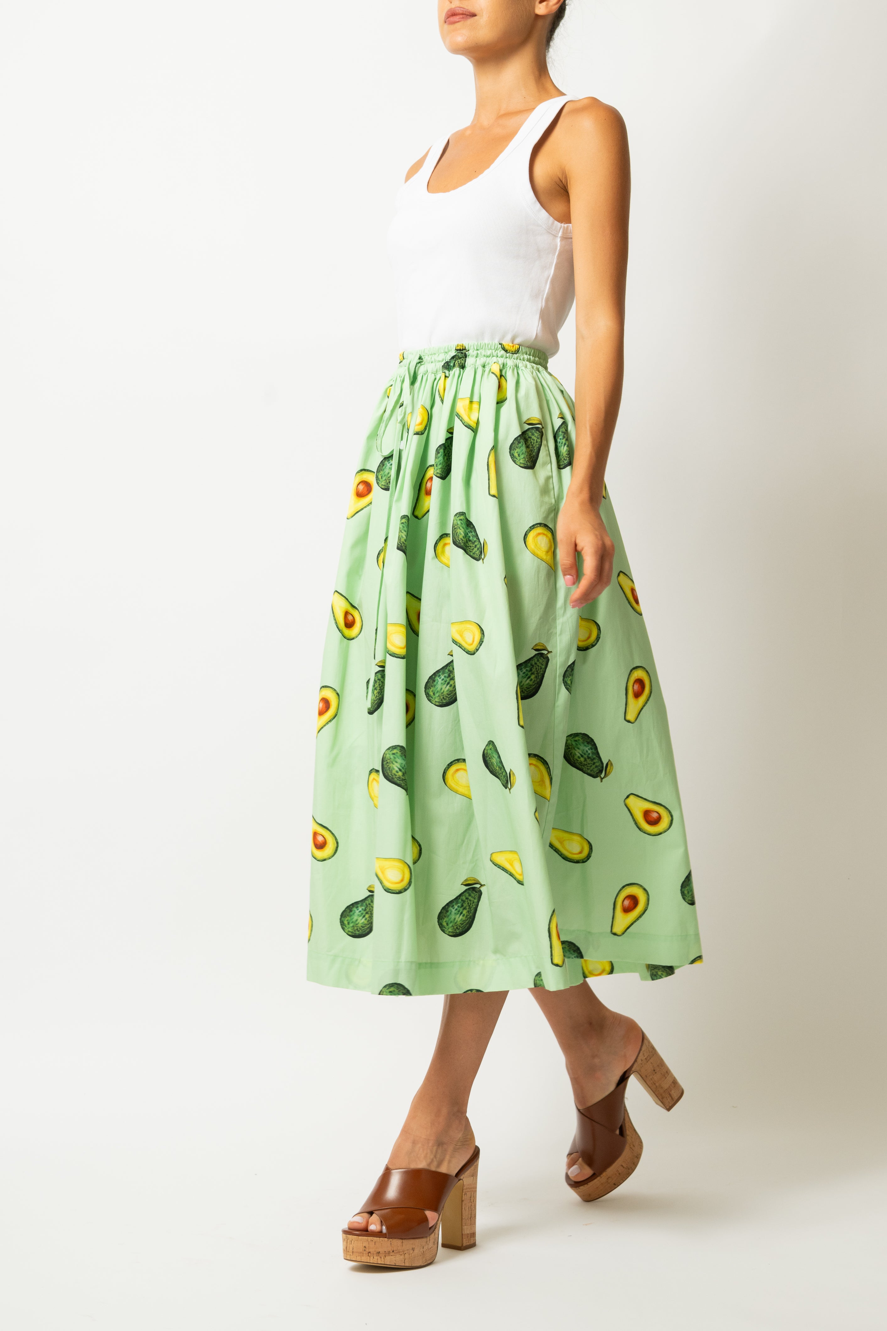 Fusta Midi cu Imprimeu Avocado