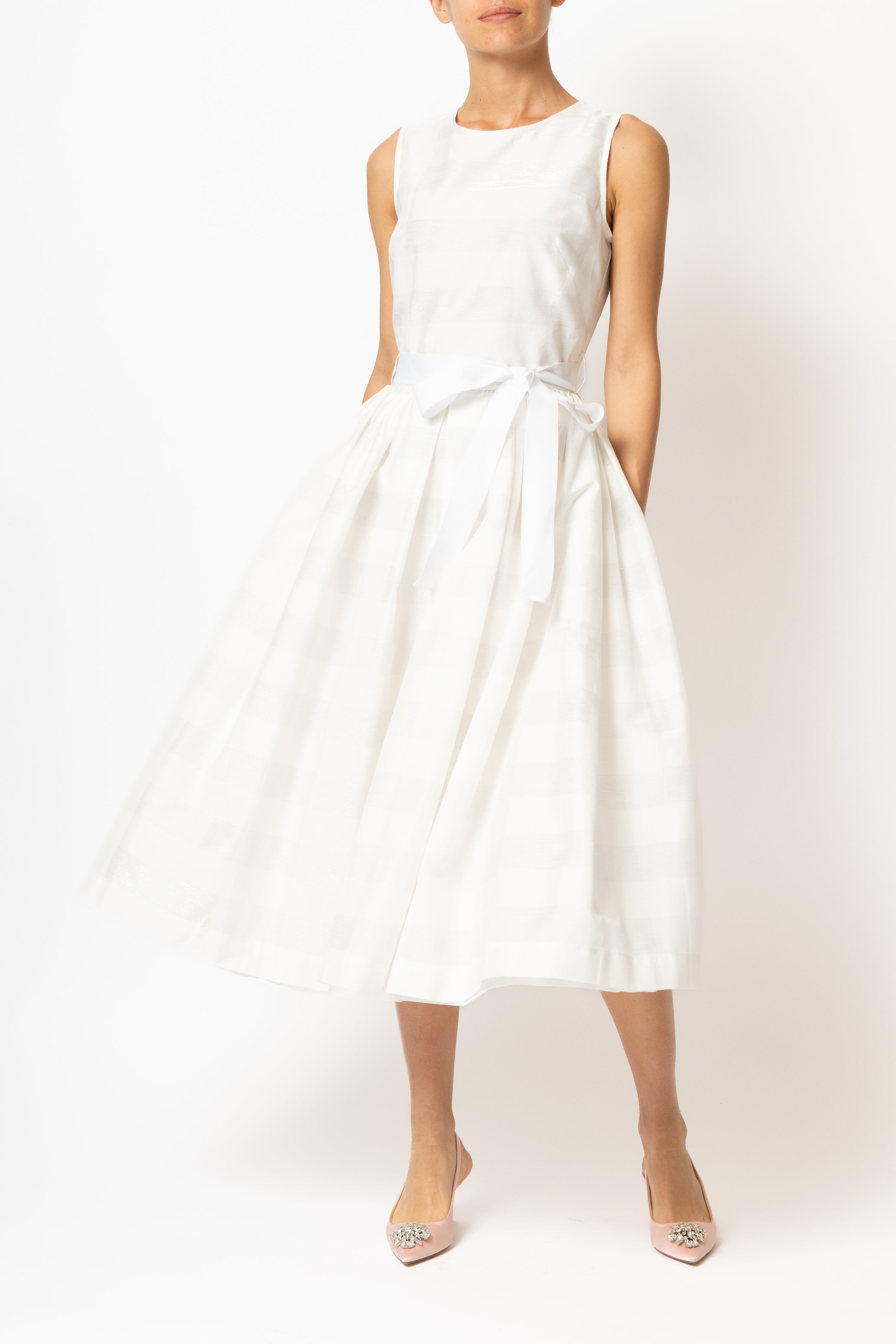 Rochie Midi in Carouri Mari, Alba