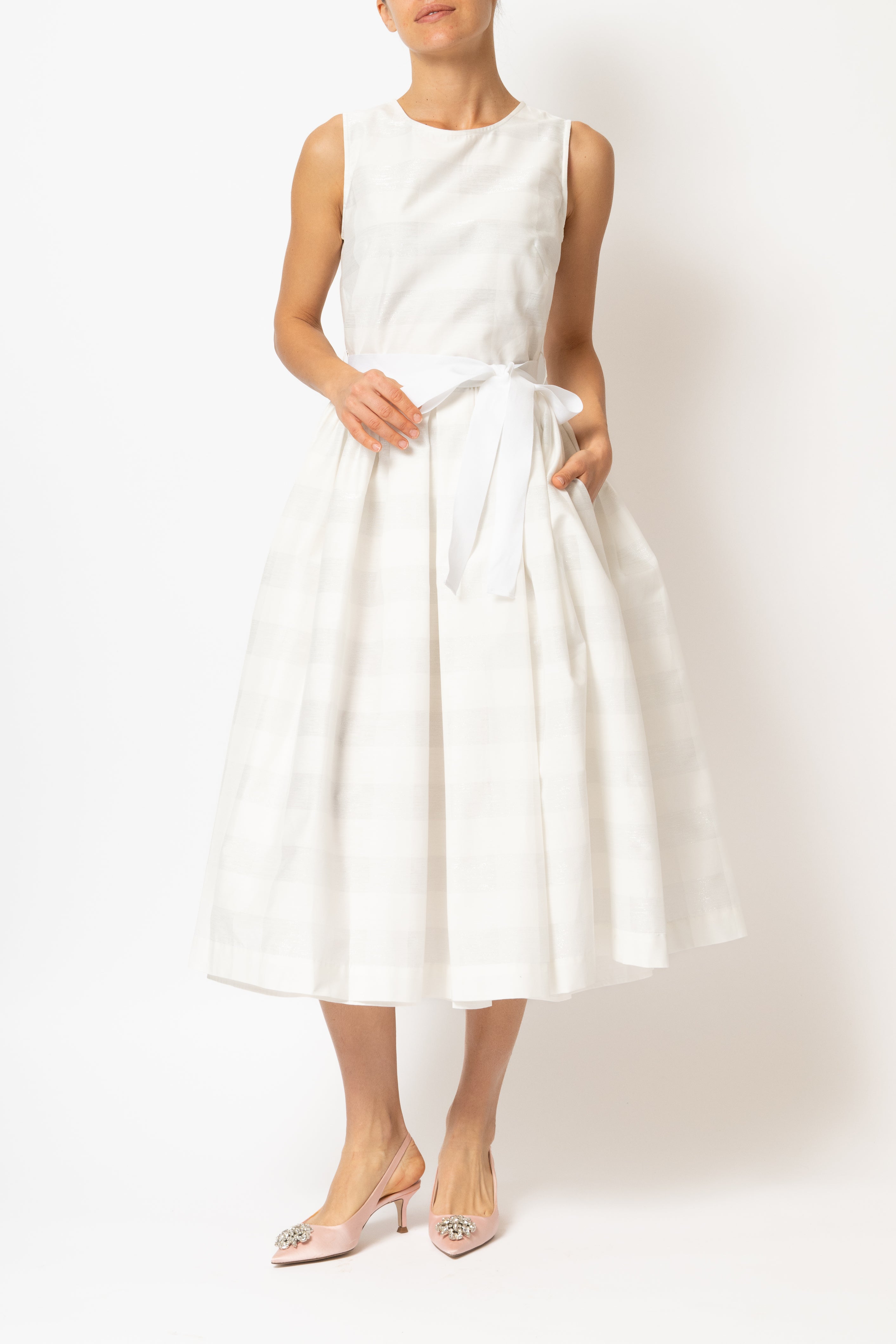 Rochie Midi in Carouri Mari, Alba