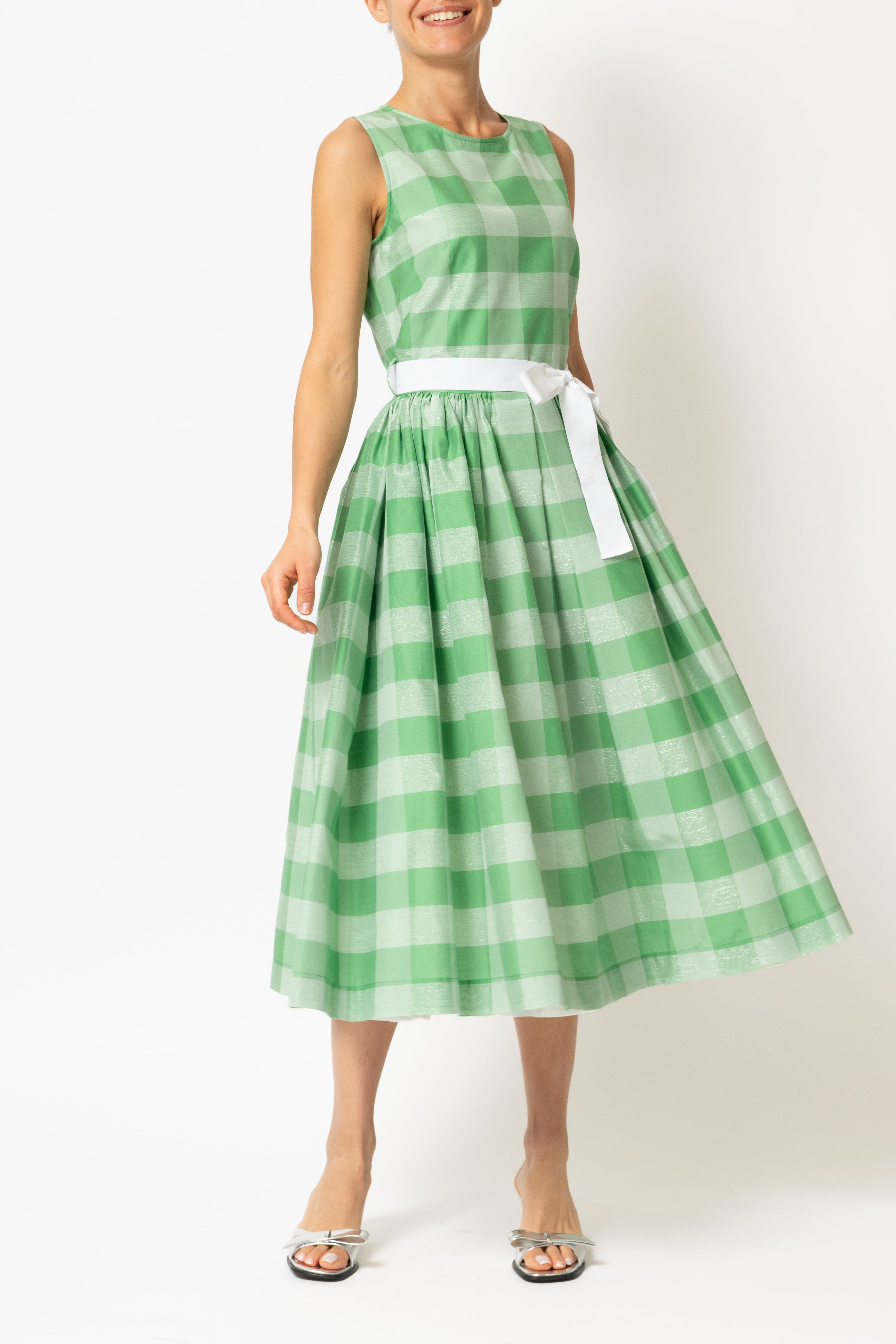 Rochie Midi in Carouri Mari, Verde