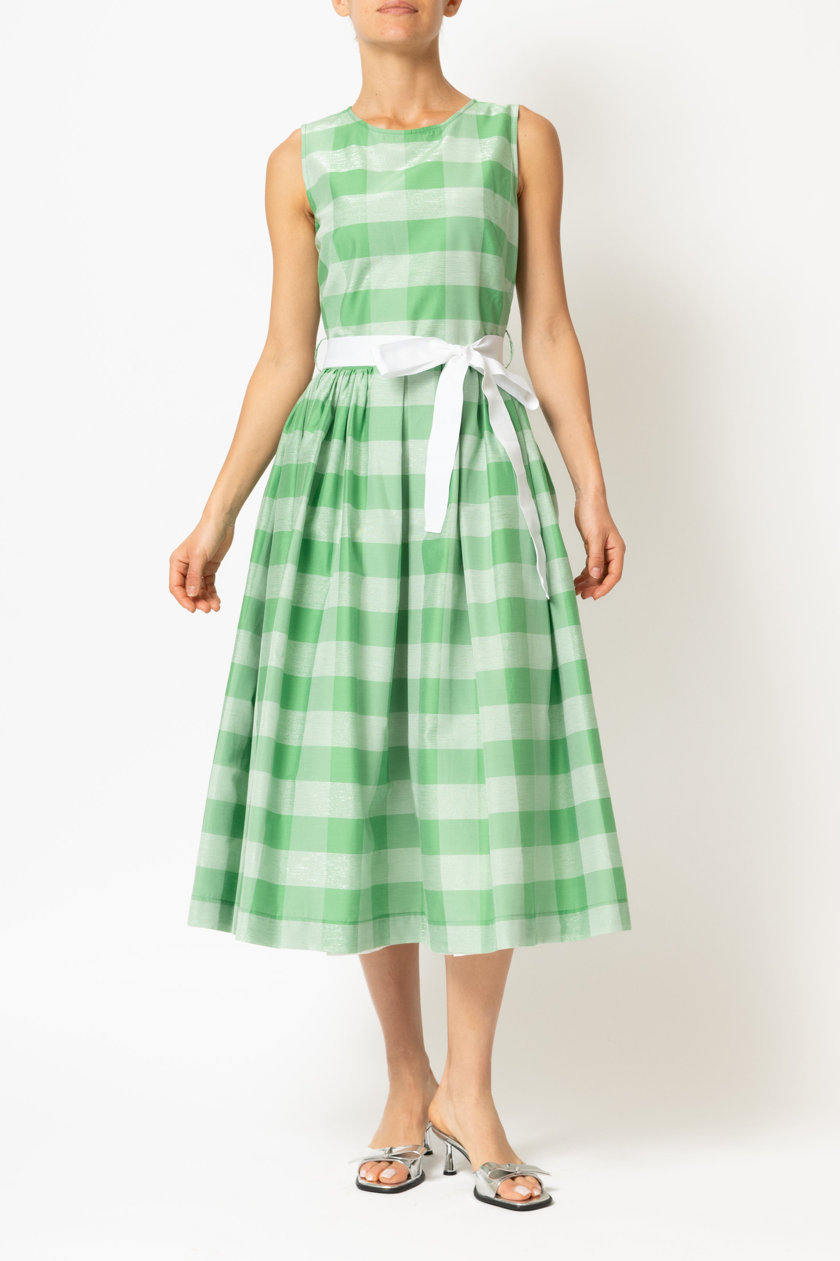 Rochie Midi in Carouri Mari, Verde