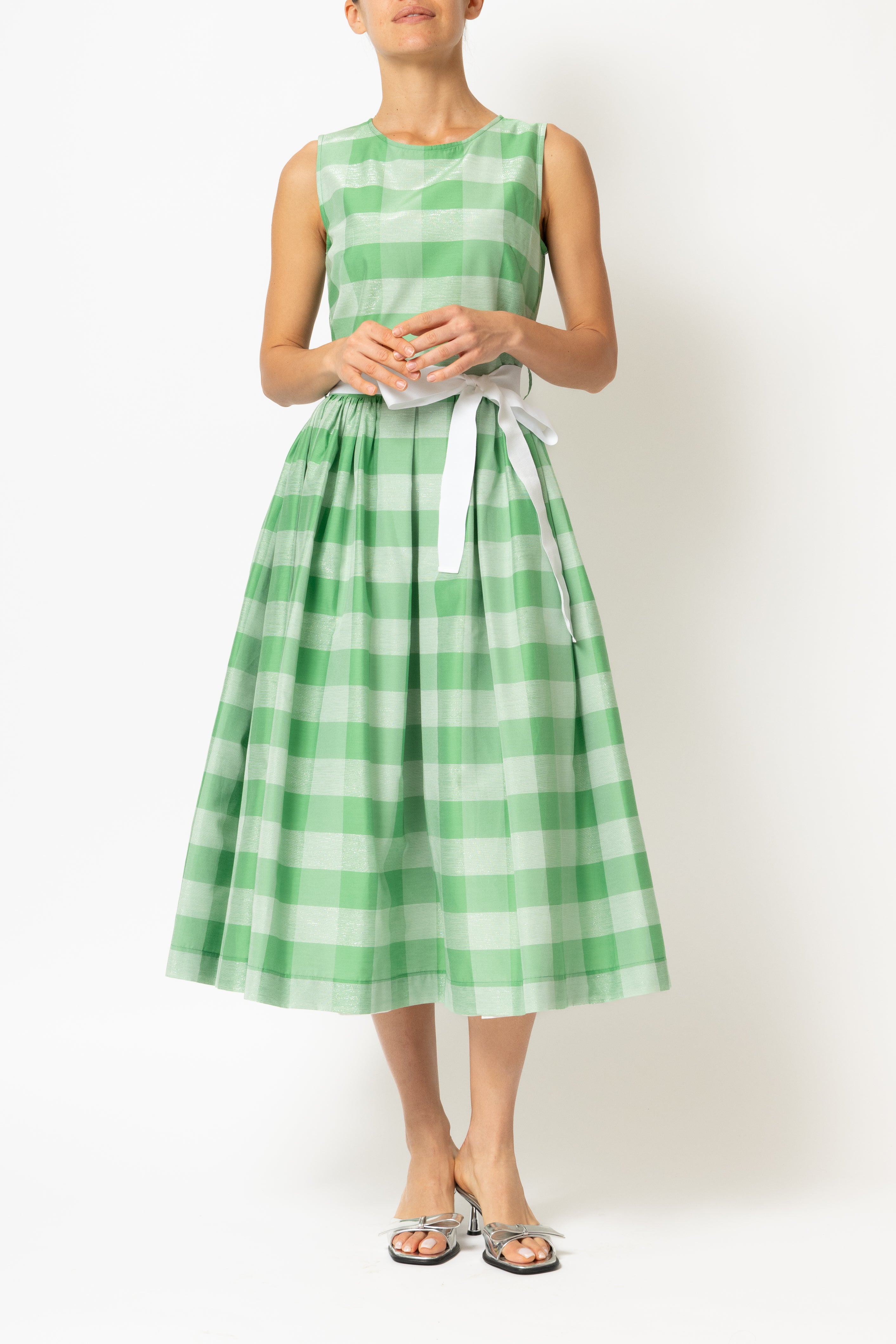 Rochie Midi in Carouri Mari, Verde