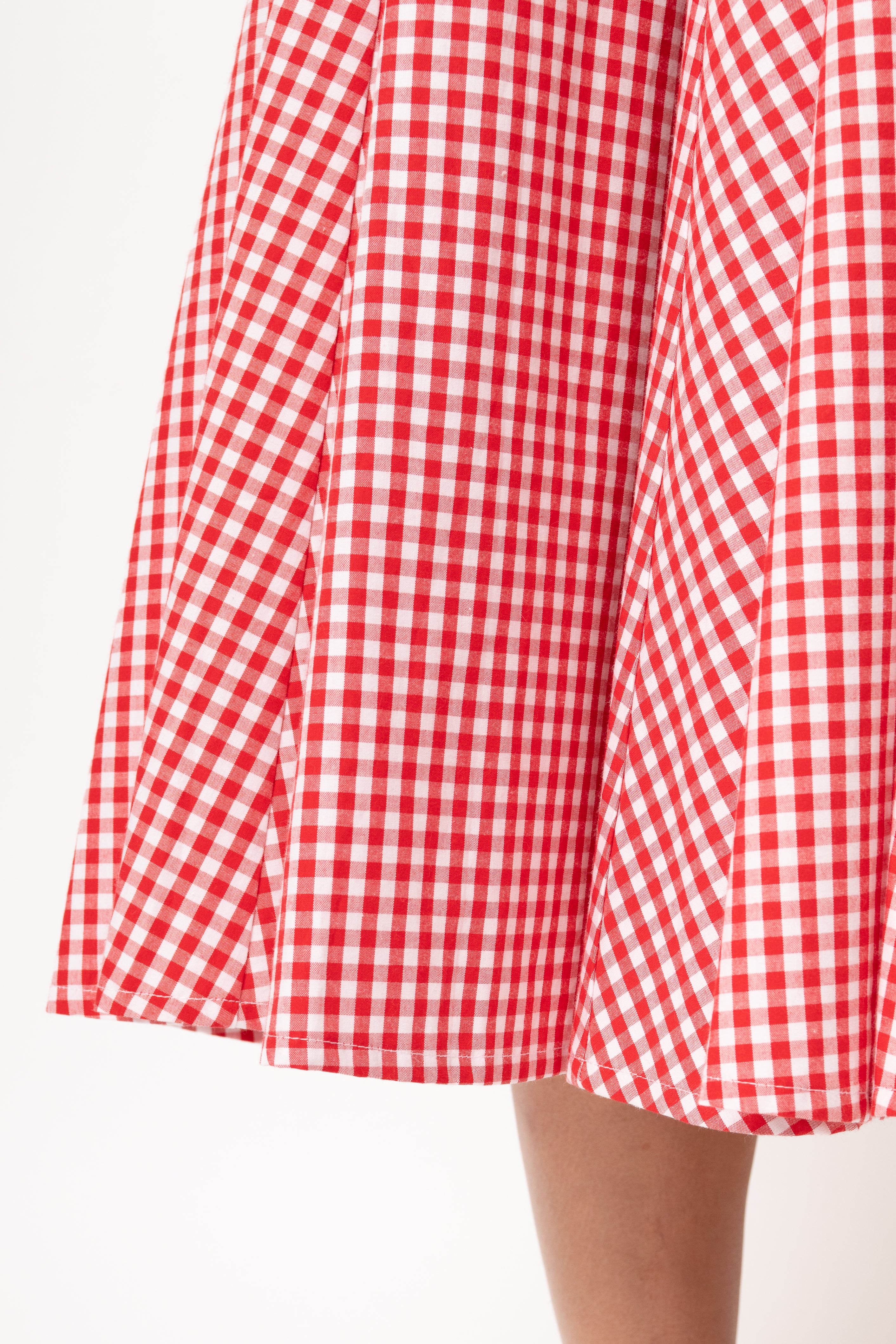 Rochie Midi cu Decolteu Rotund, din Bumbac in Carouri Rosii