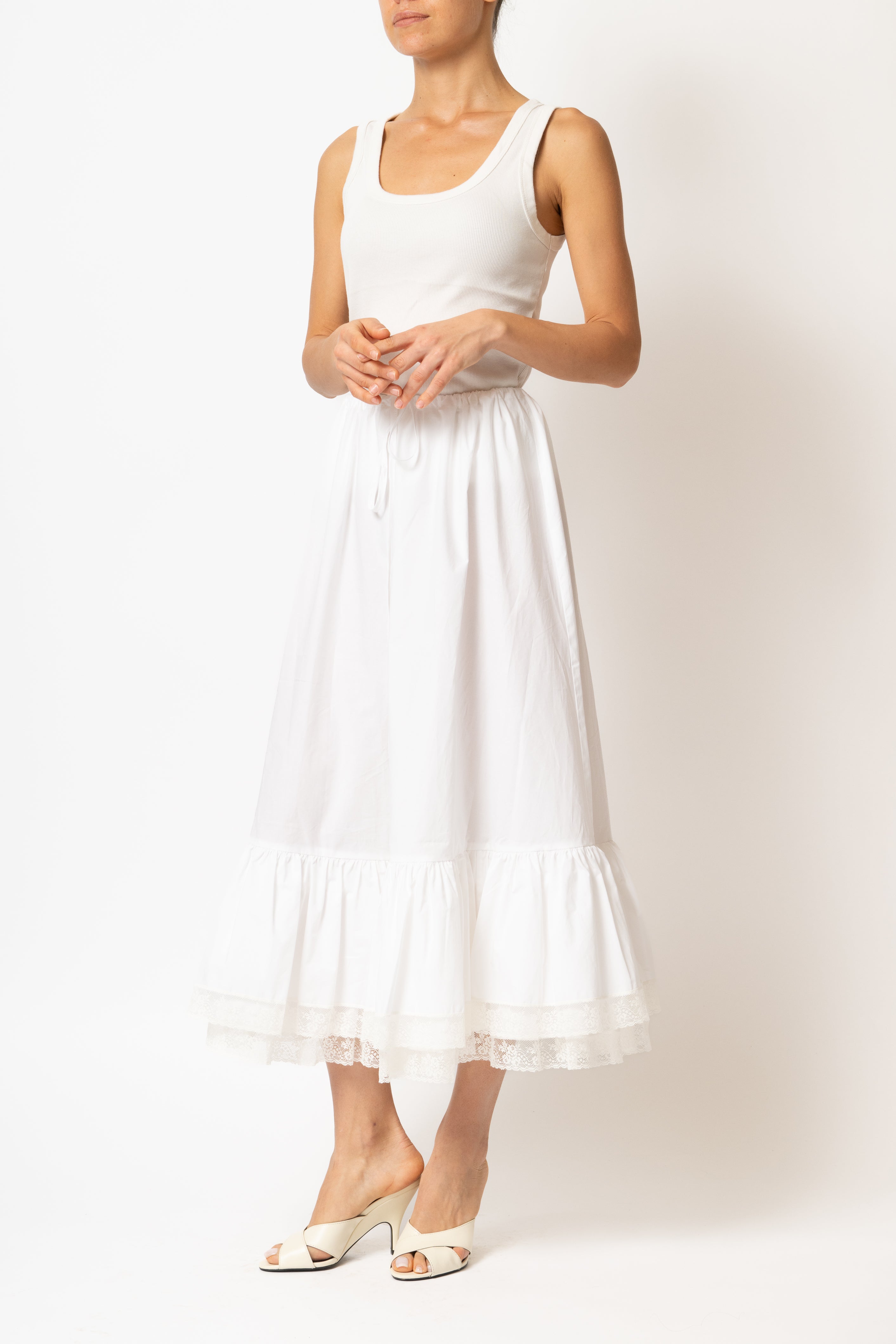 White cotton midi skirt with lace ruffles, Eyeful x Milla Milla collaboration