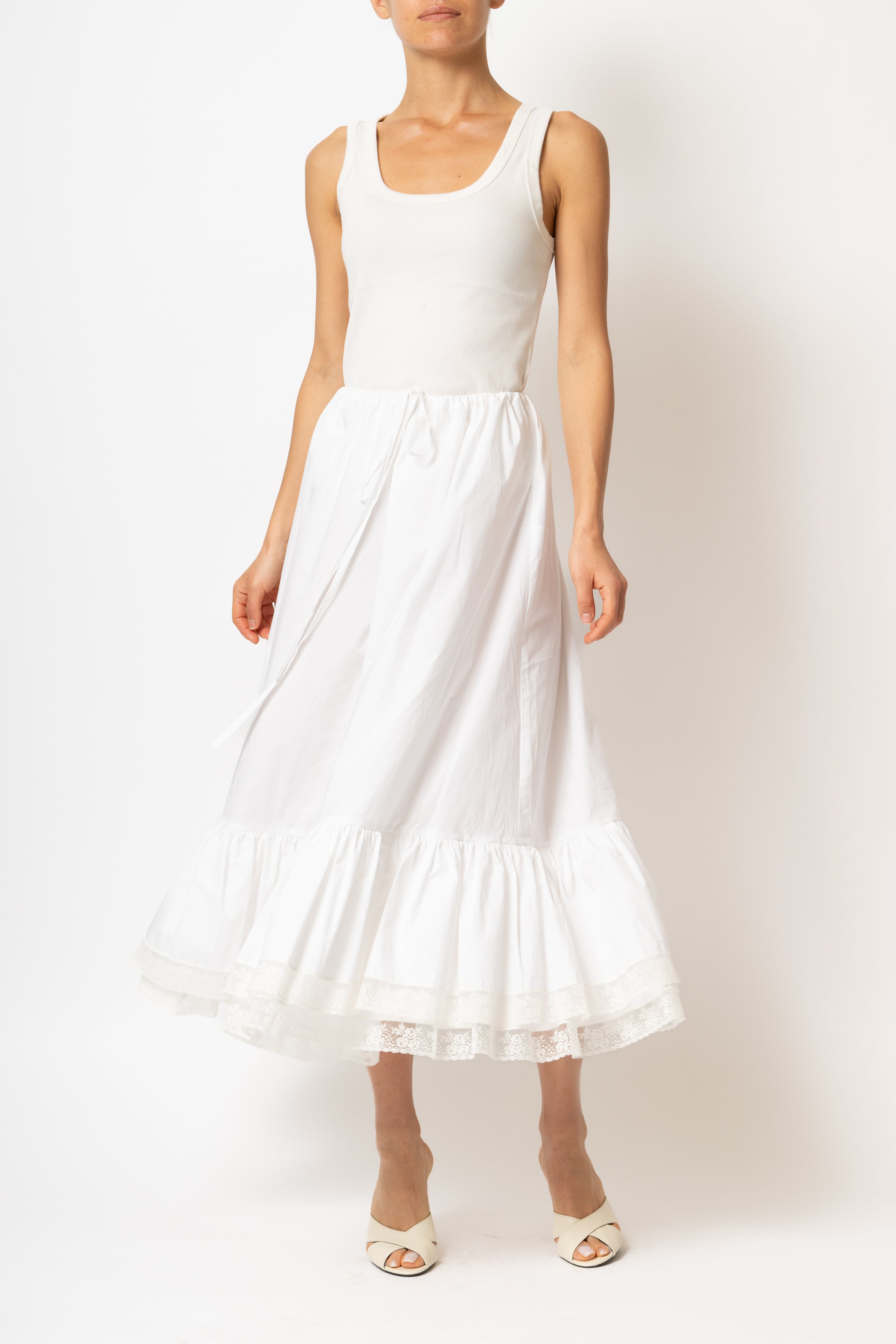 White cotton midi skirt with lace ruffles, Eyeful x Milla Milla collaboration