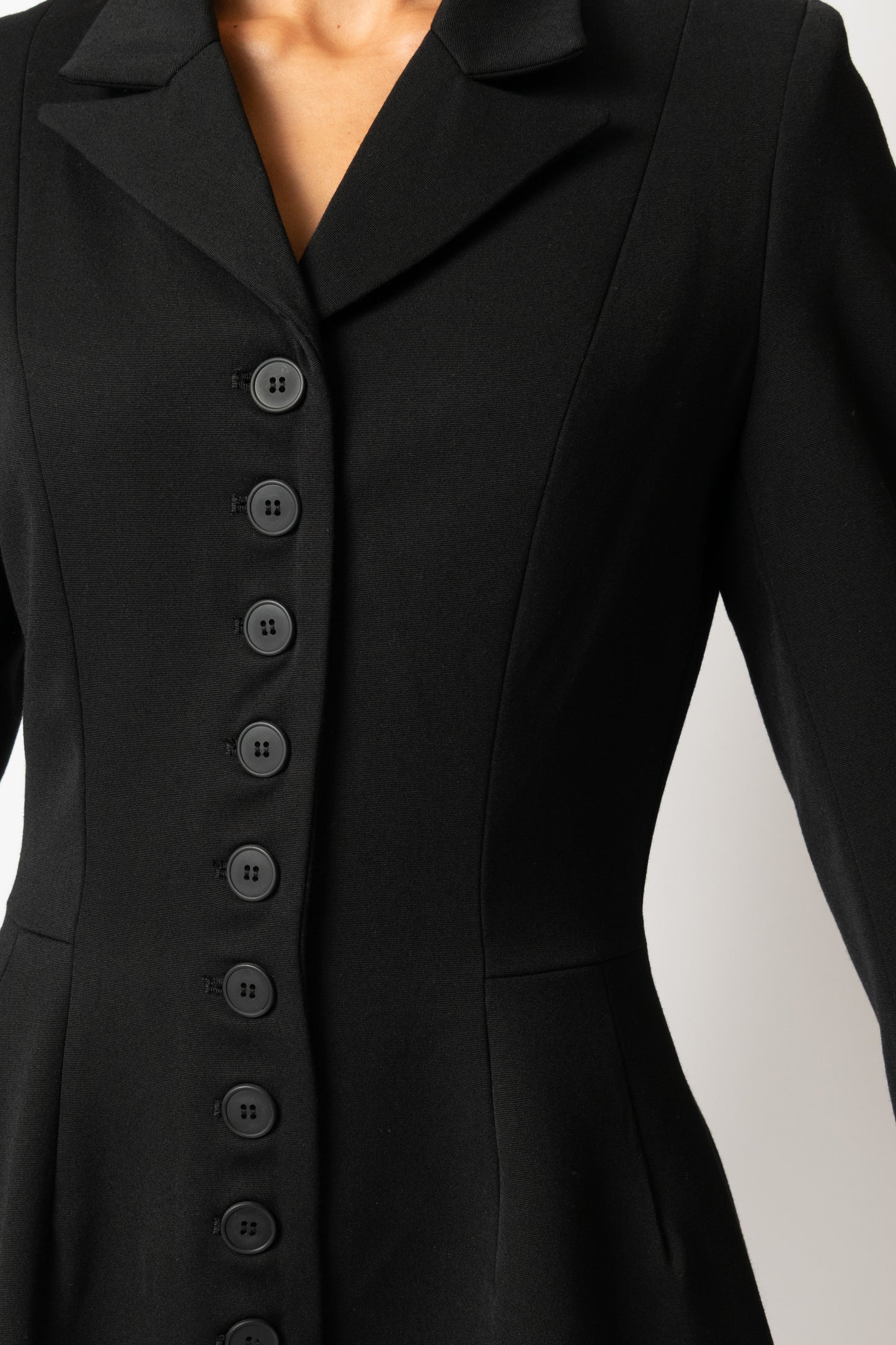 Palton Cambrat Tip Clopot din Stofa de Lana, Negru