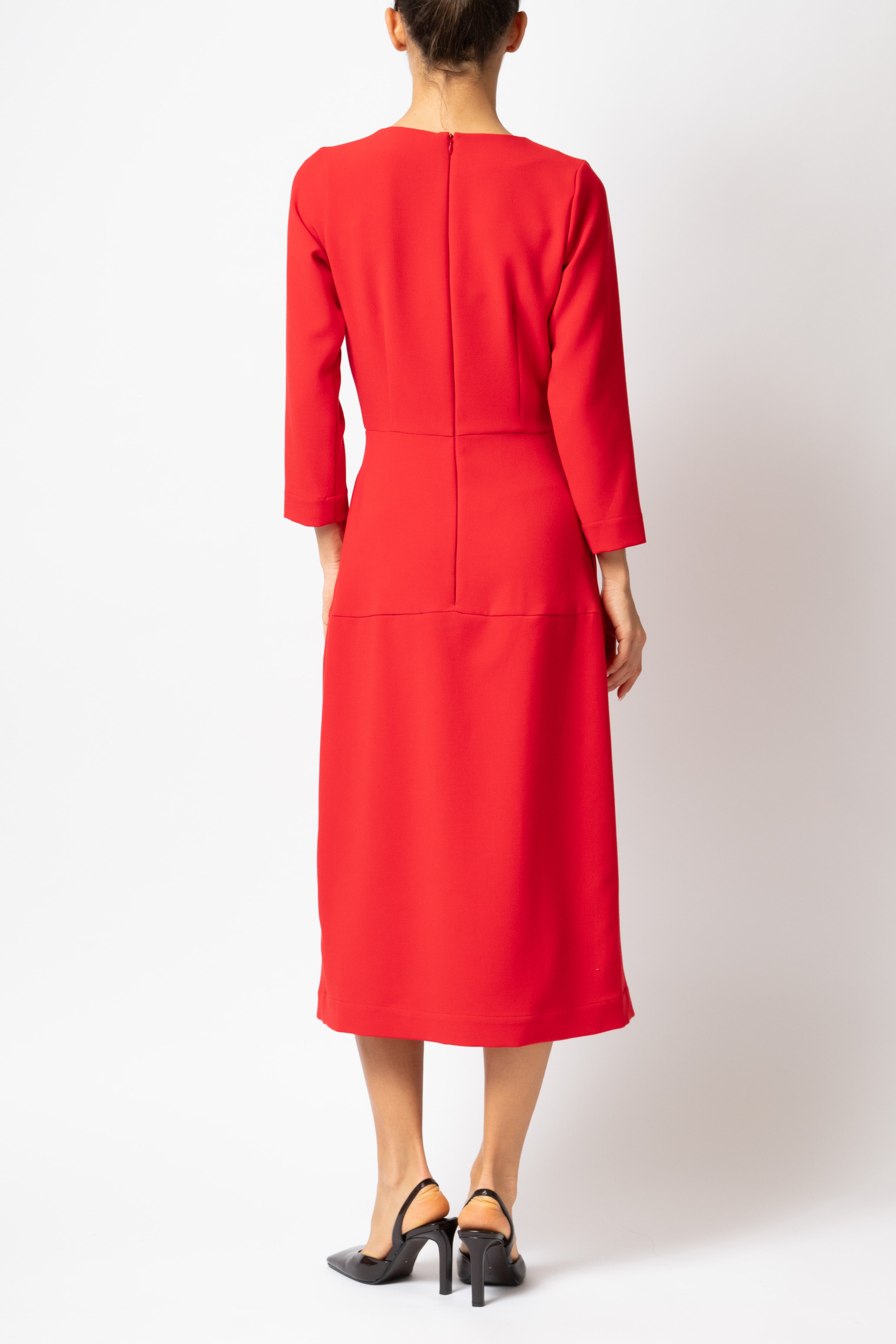 Office Midi Dress in Viscose, Red