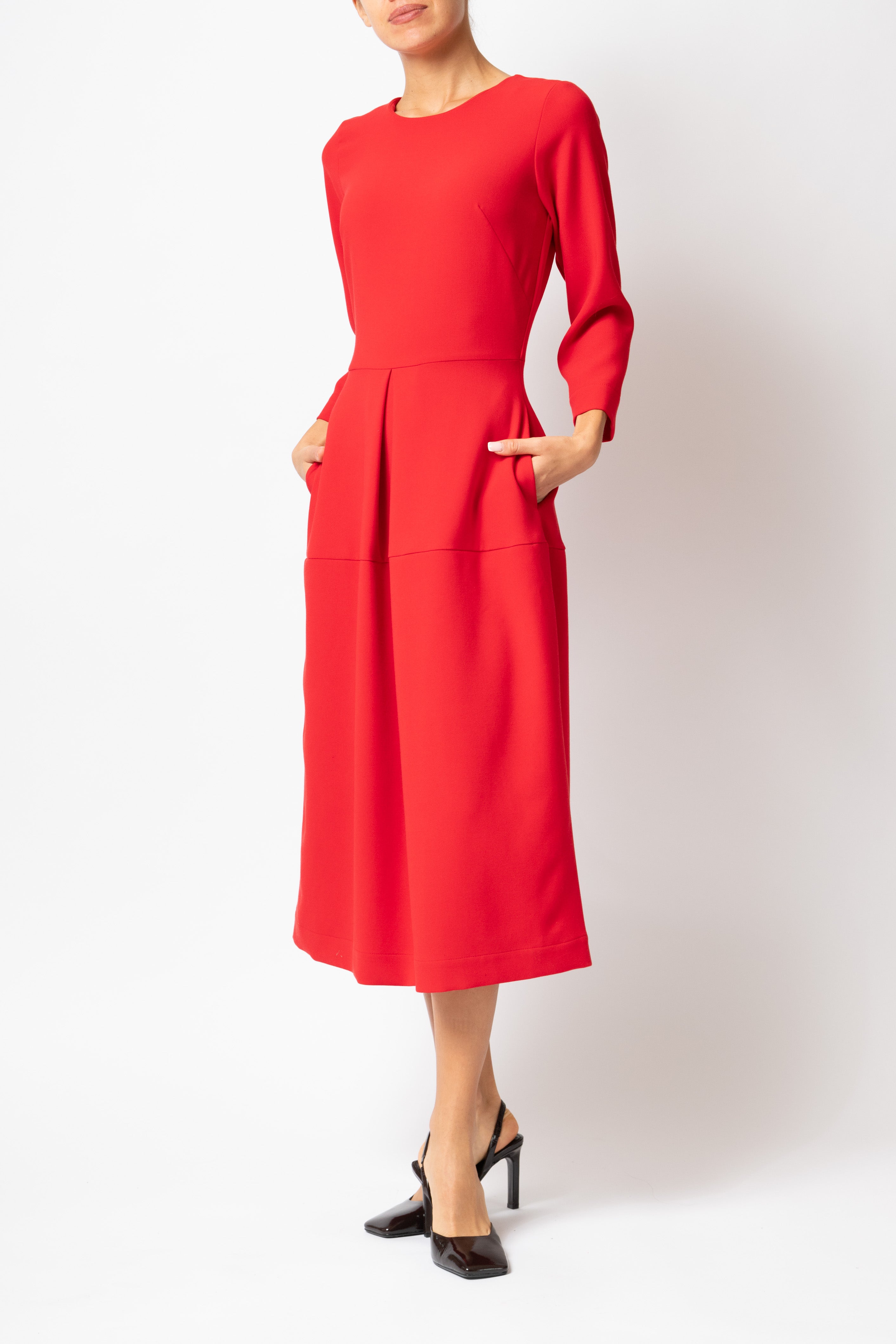 Office Midi Dress in Viscose, Red