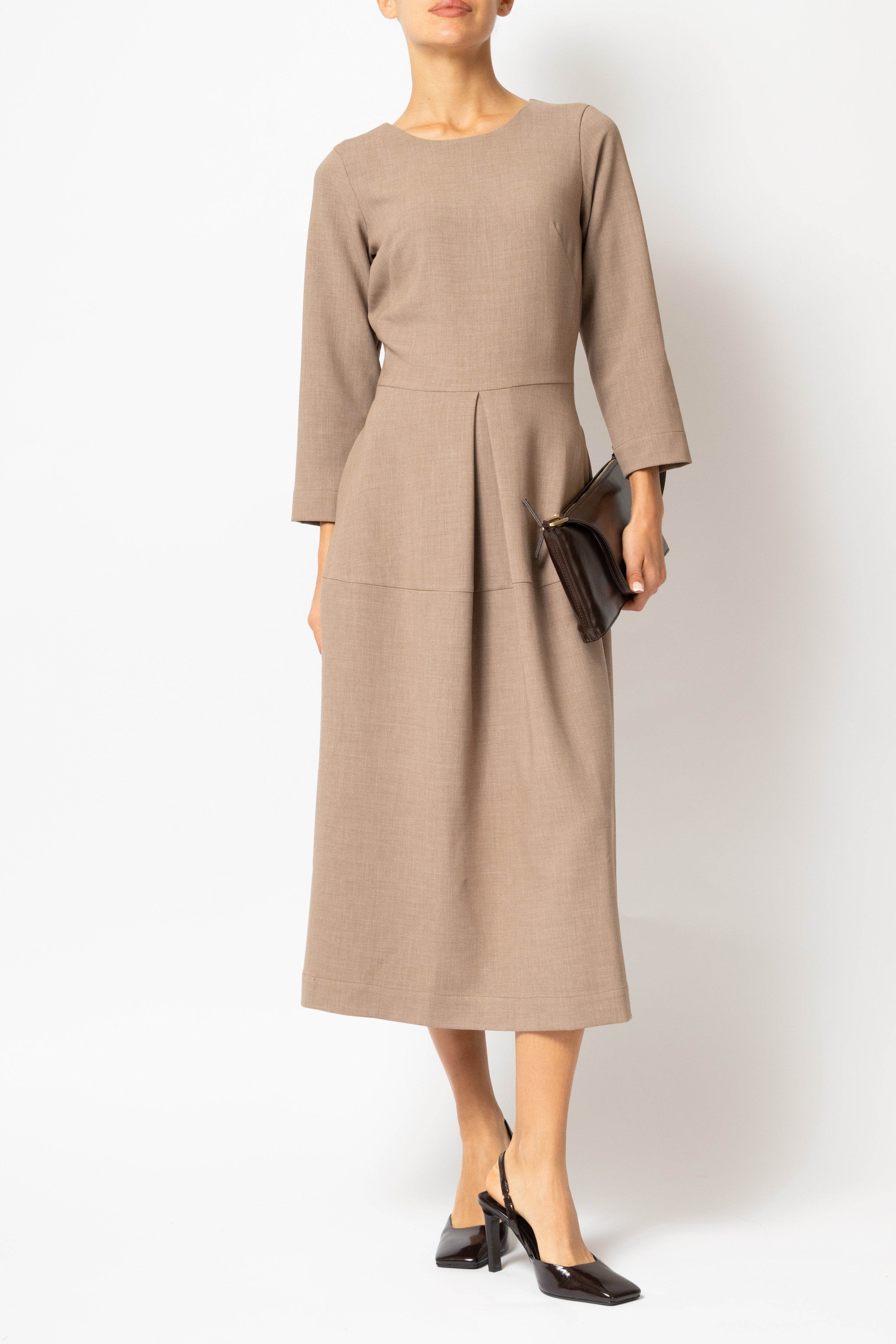 Rochie Office Midi din Vascoza, Caramel