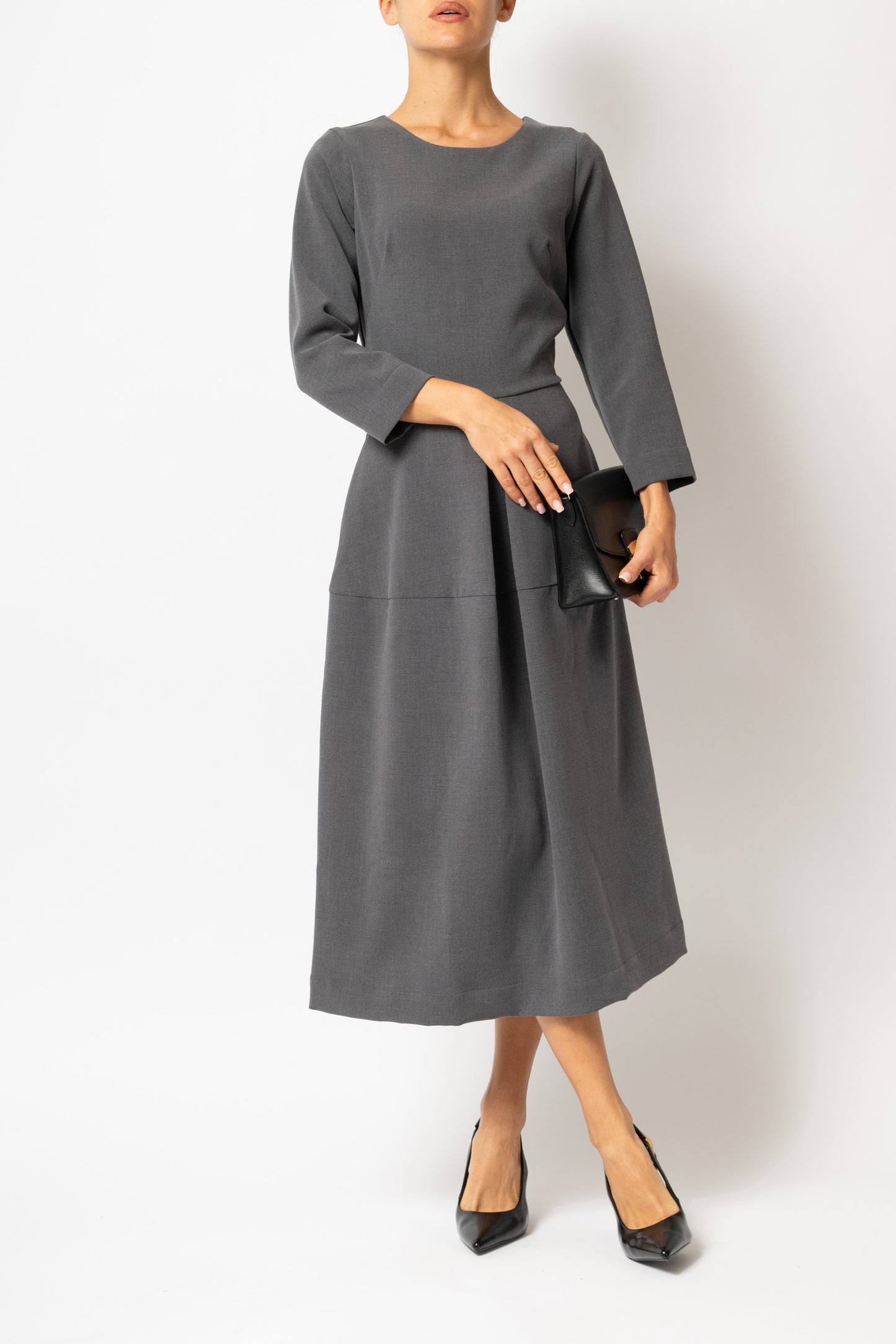 Rochie Office Midi din Vascoza, Gri Antracit