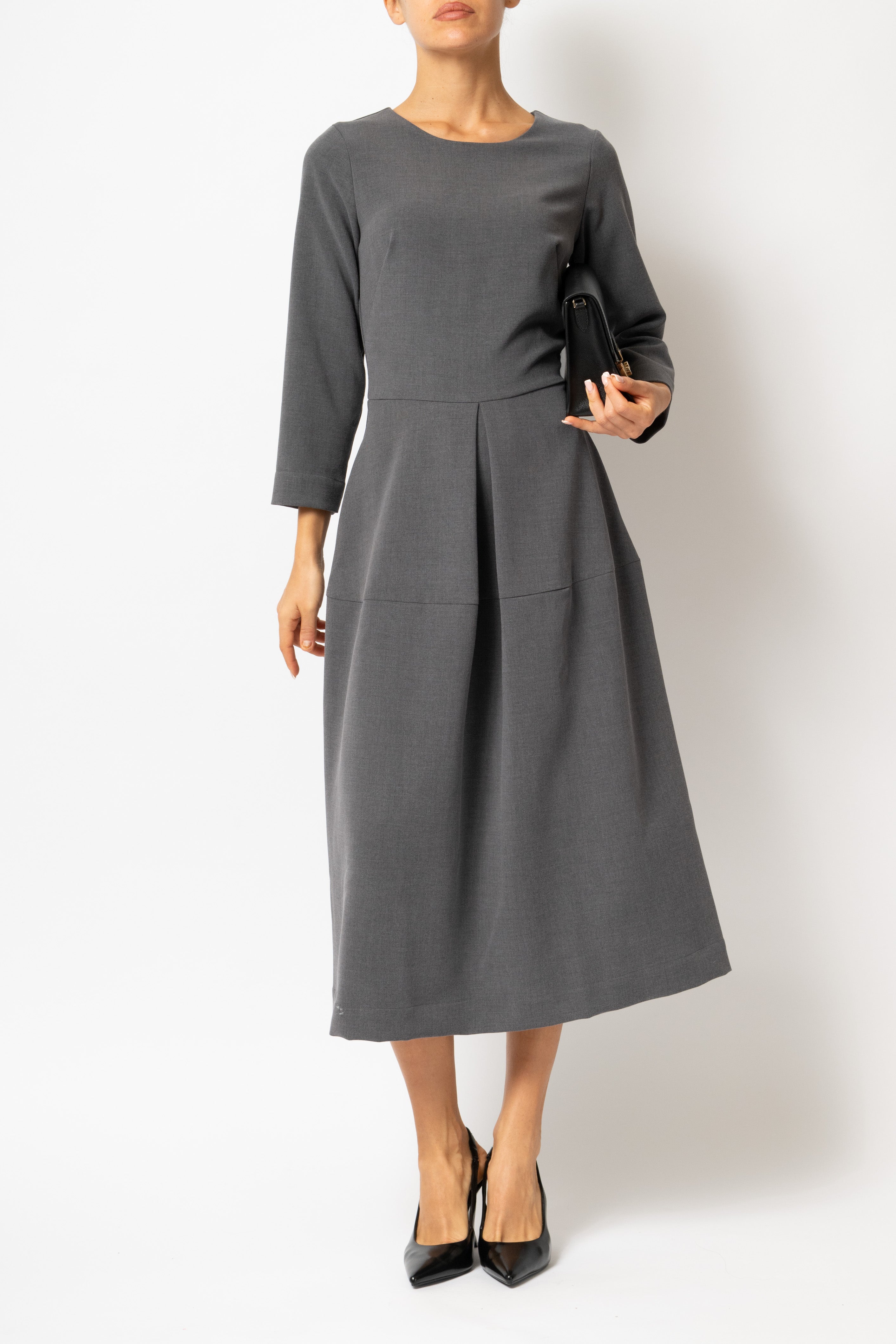 Office Midi Dress in Viscose, Anthracite Grey