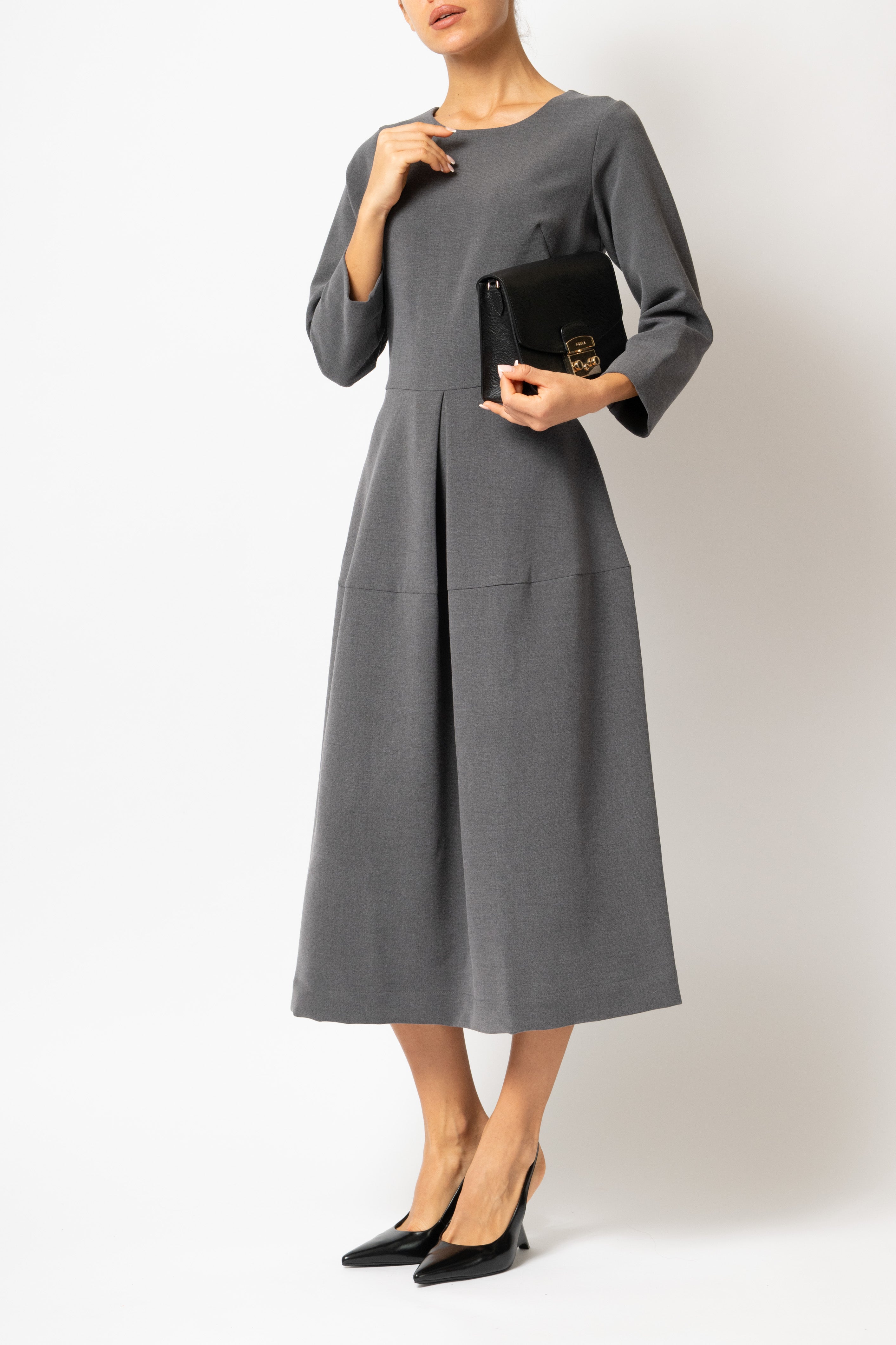 Office Midi Dress in Viscose, Anthracite Grey
