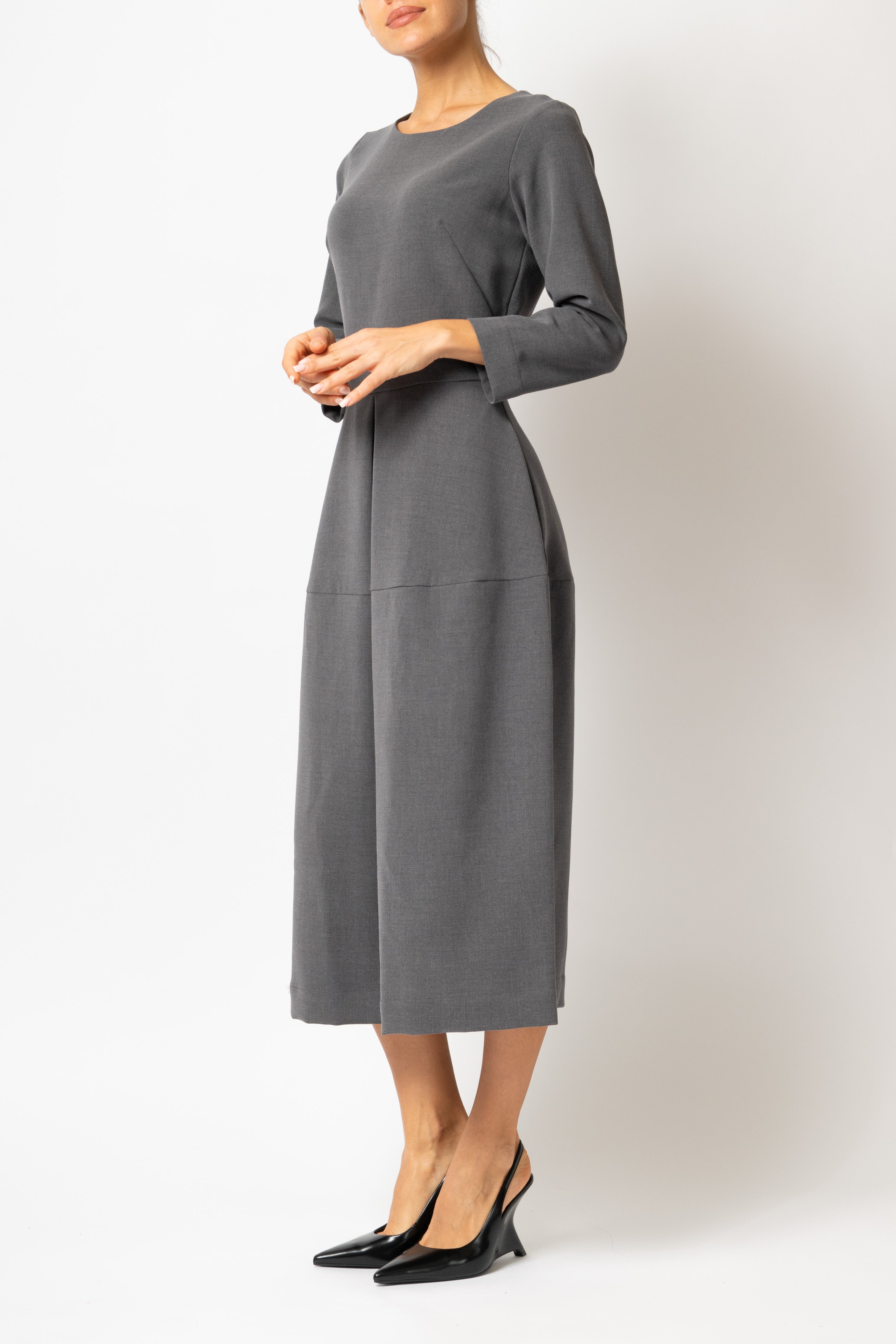 Office Midi Dress in Viscose, Anthracite Grey