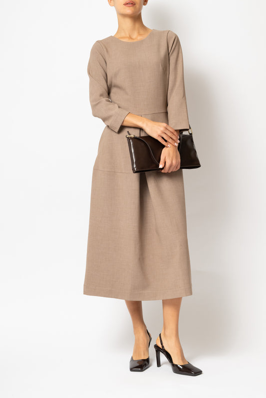 Rochie Office Midi din Vascoza, Caramel