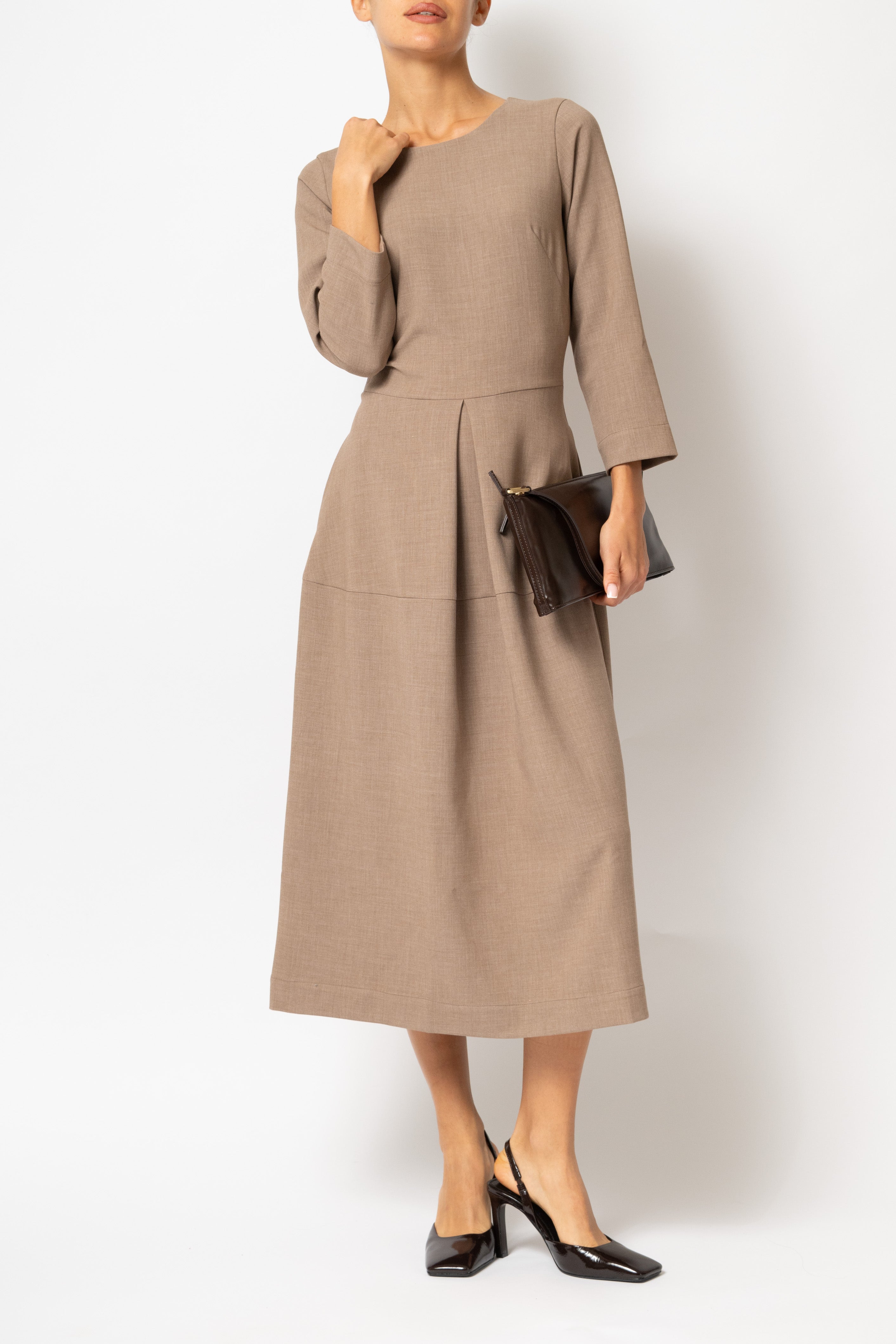 Rochie Office Midi din Vascoza, Caramel