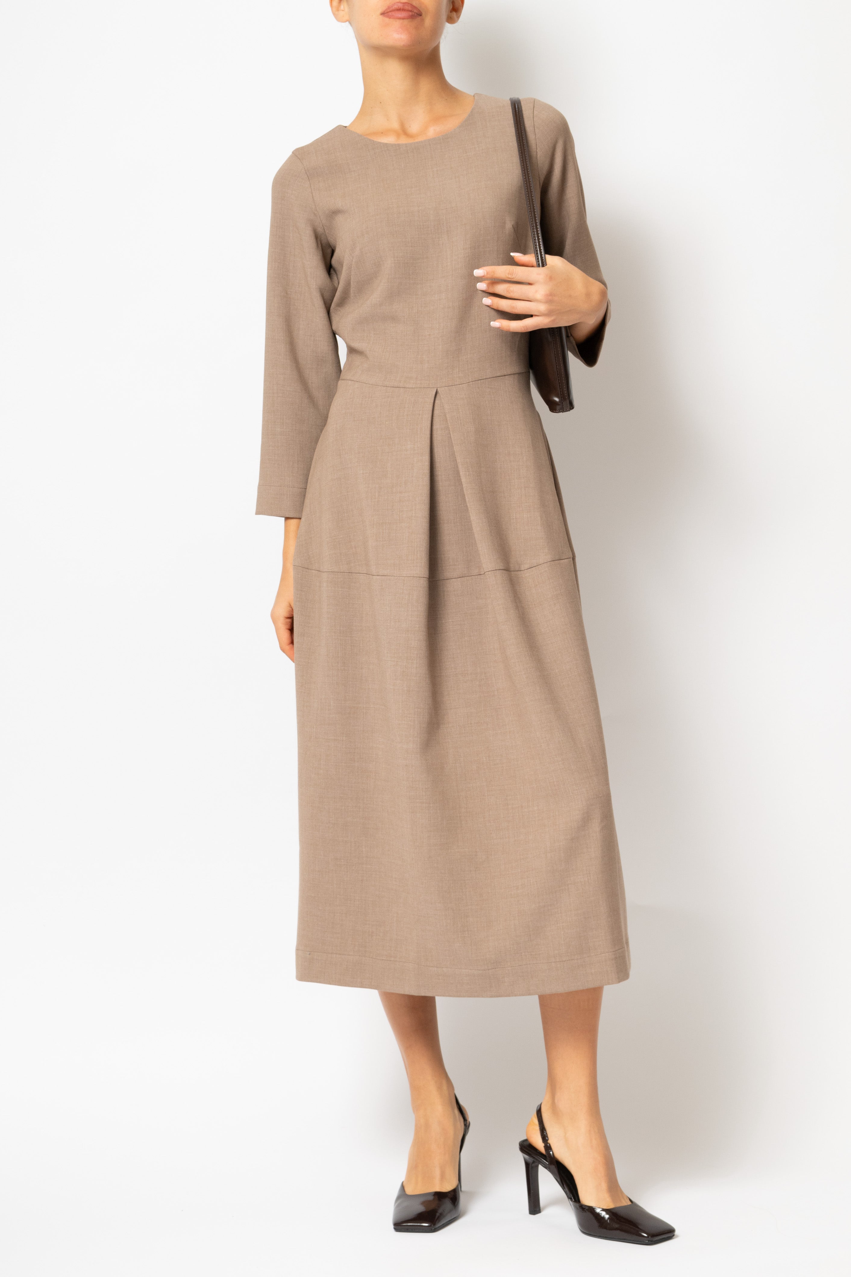 Rochie Office Midi din Vascoza, Caramel