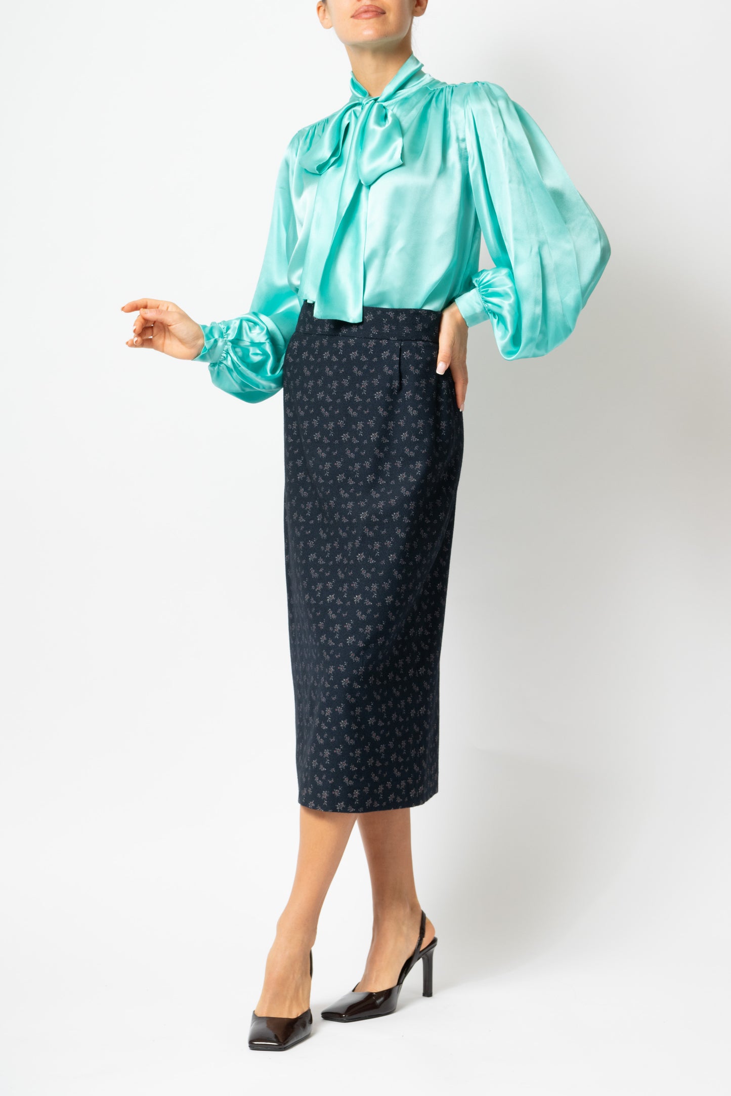 Bluza cu Funda Esarfa la Gat din Matase, Aqua