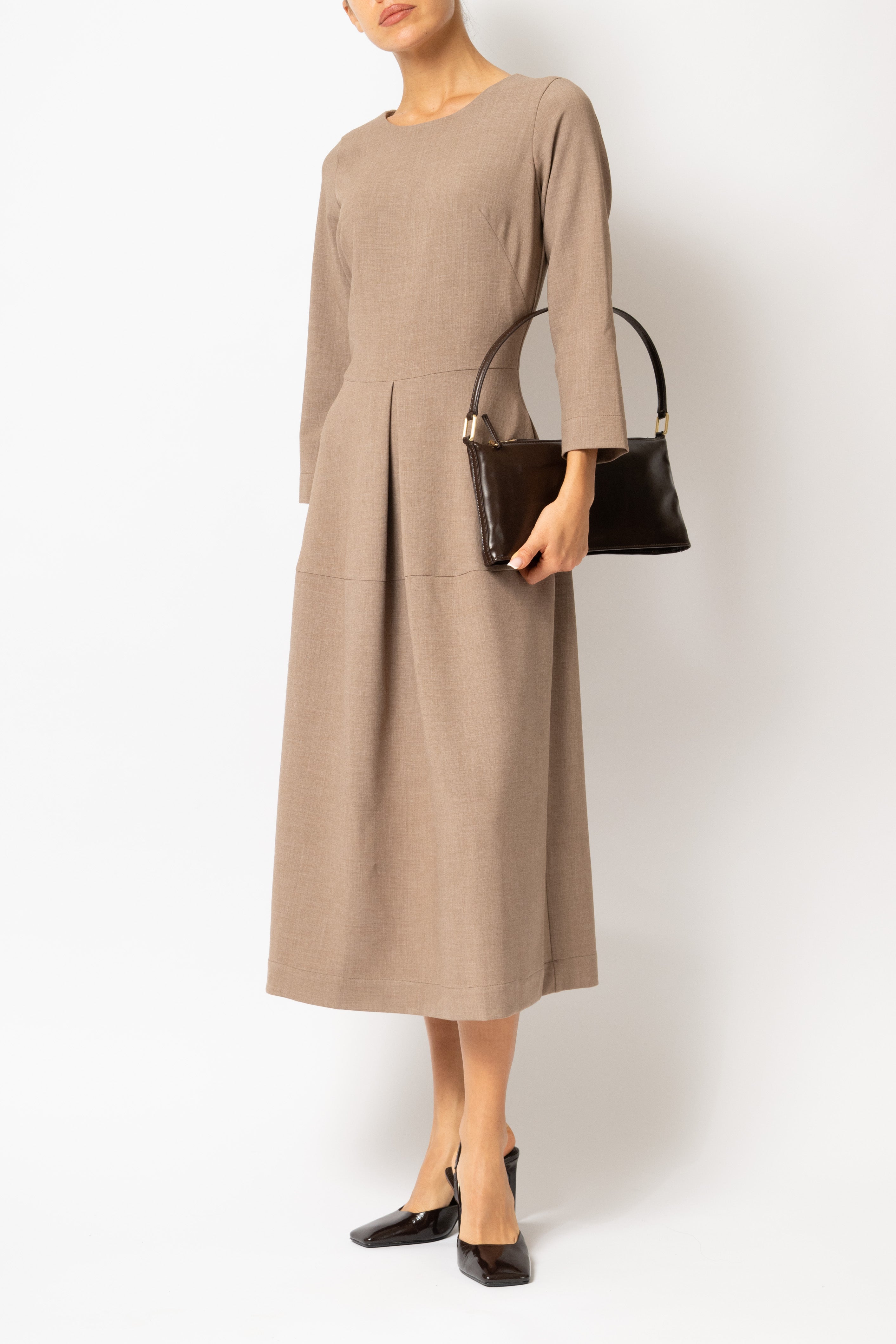 Rochie Office Midi din Vascoza, Caramel